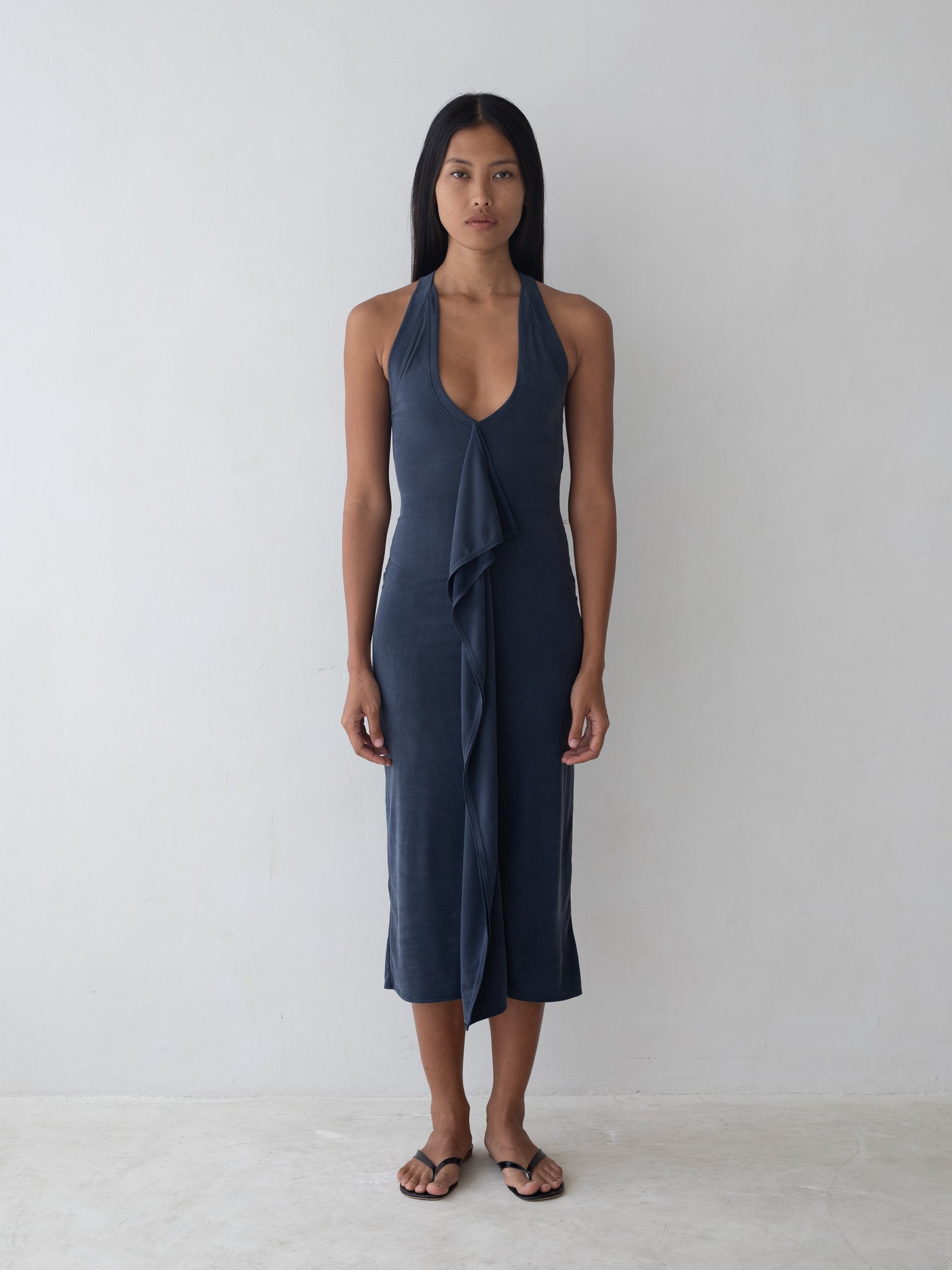 Cascade Dress in Navy