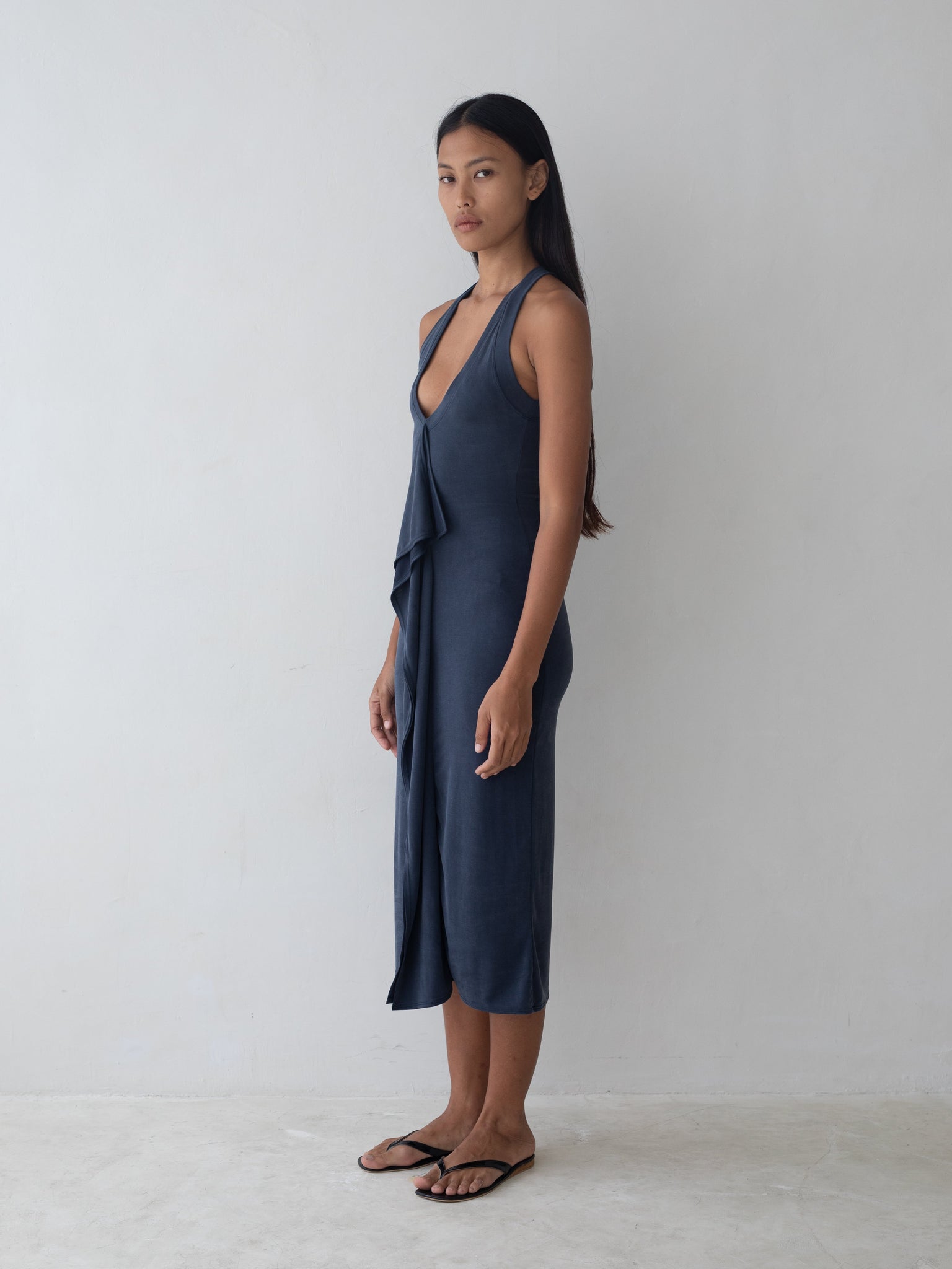 Cascade Dress in Navy