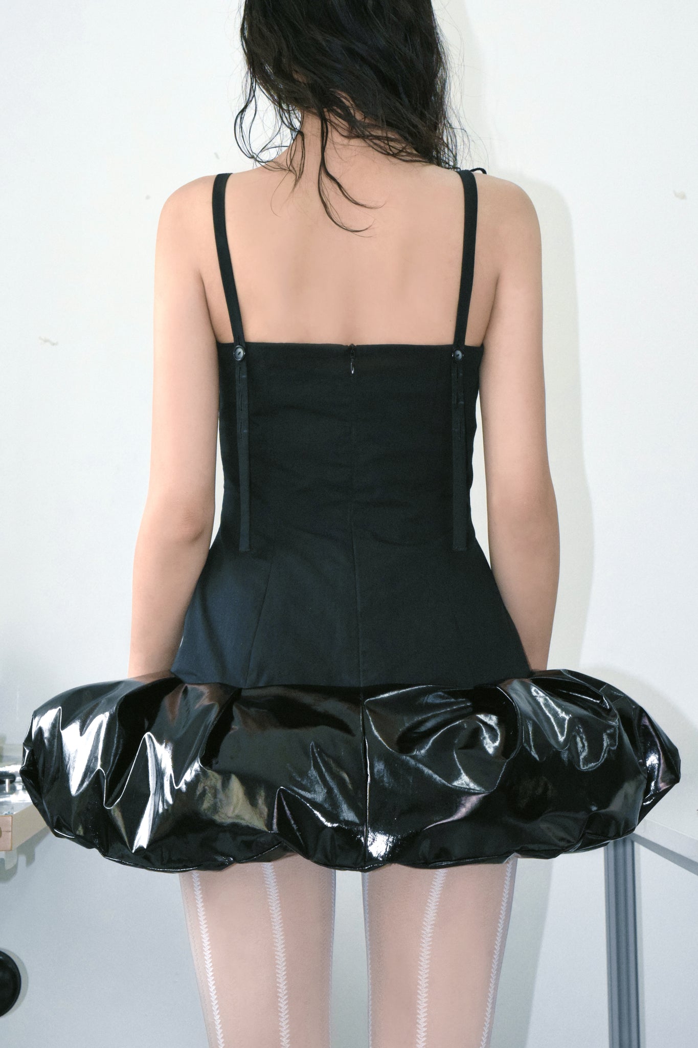 Black Puffed Balloon Mini Dress