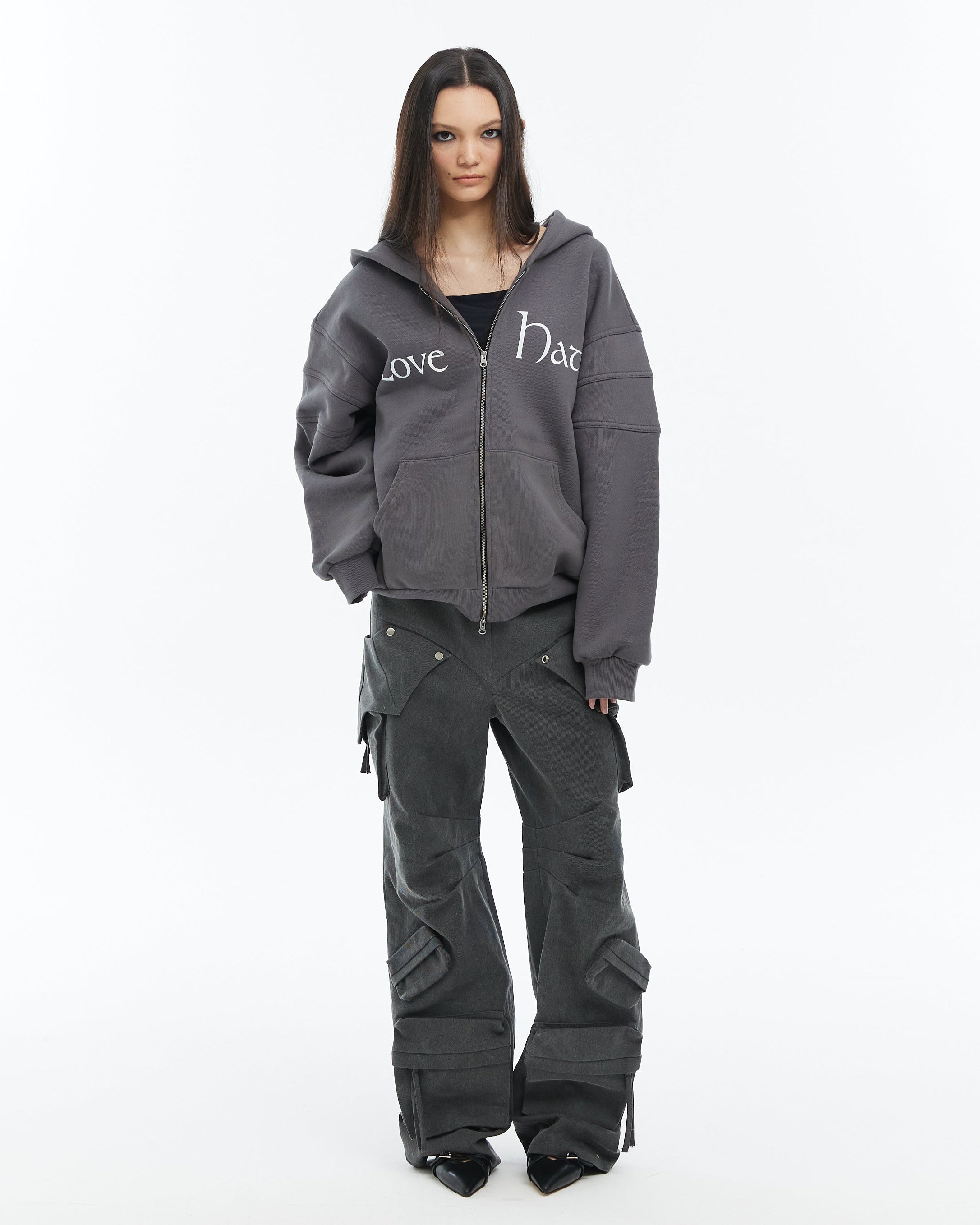 Demonic Wings Cargo Pants in Charcoal Grey