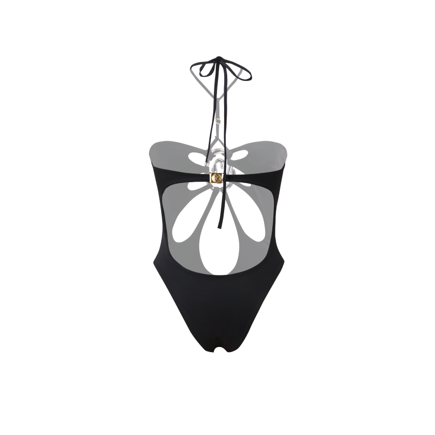 Black Monstera Halter Swimsuit