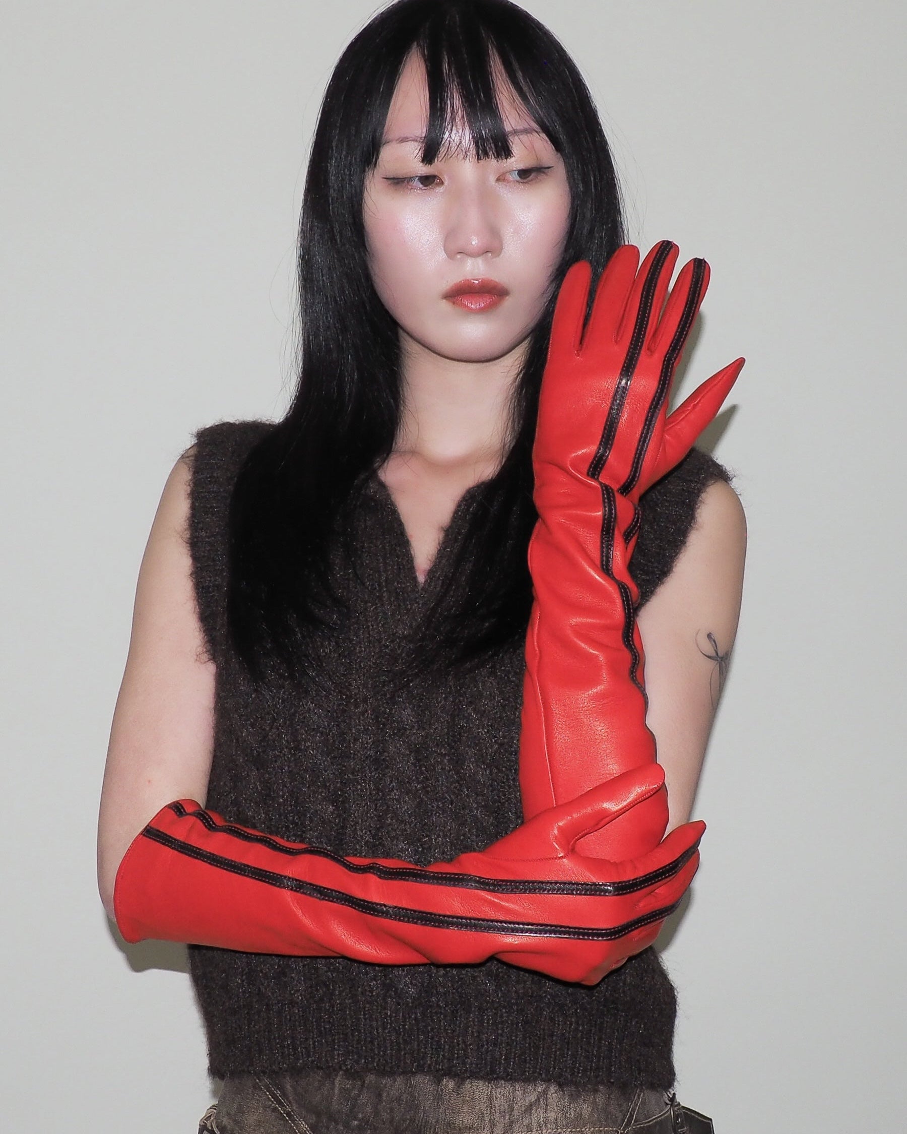 Racing Gloves in Red Nappa Lambskin w. Black Stripes