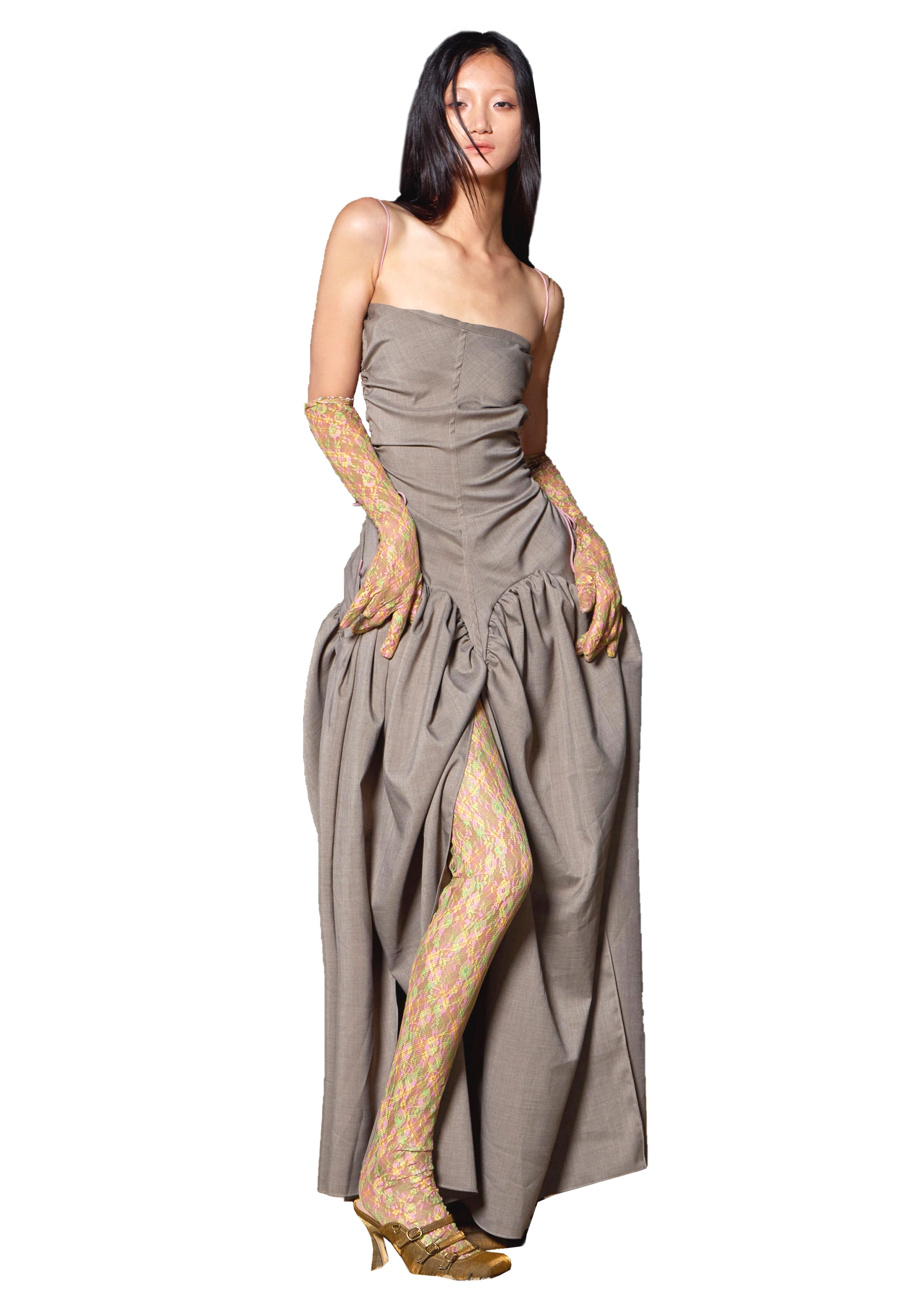 Open Back Cami Bubble Maxi Dress Office Grey Suiting XS