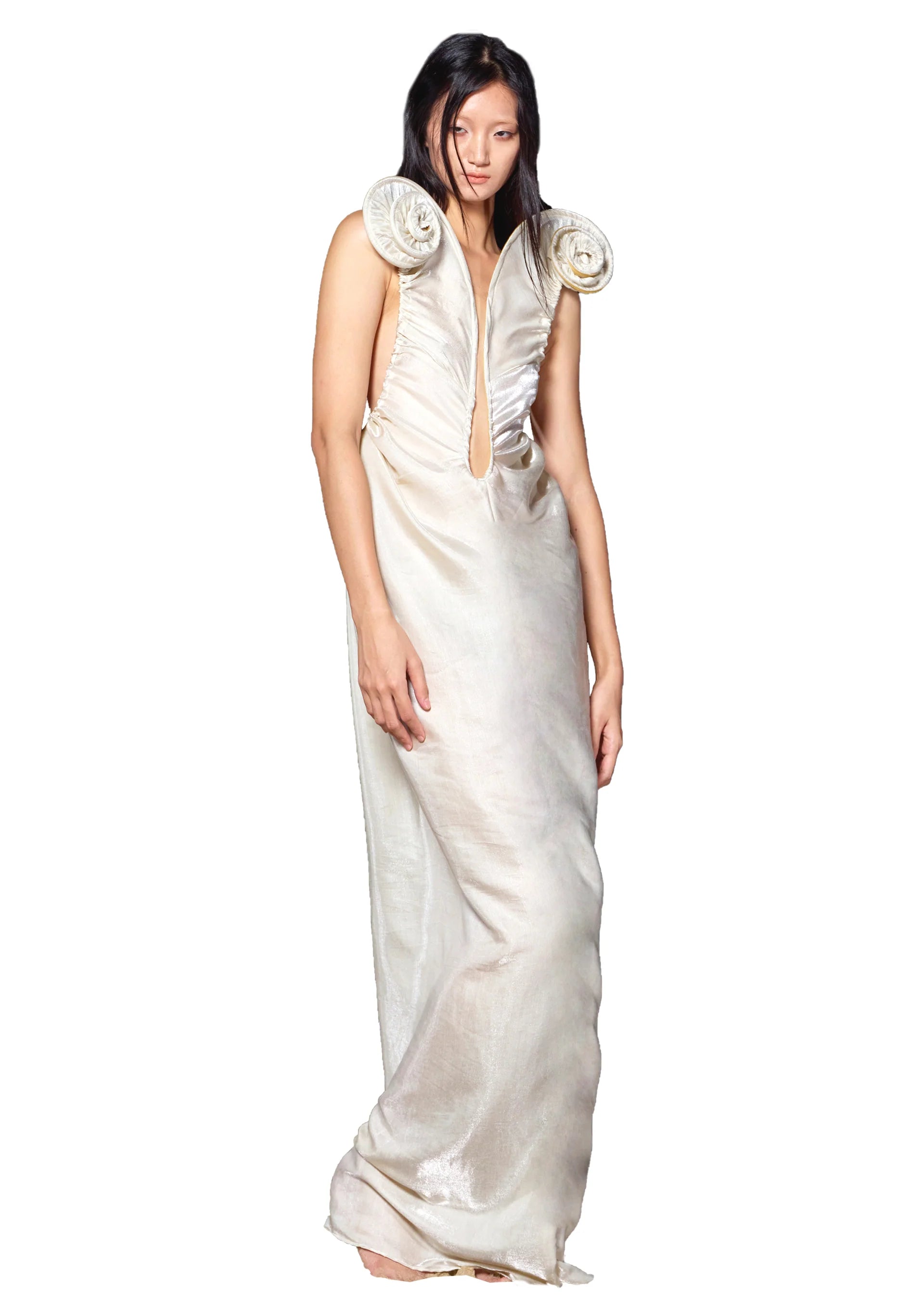 Ivory Satin Glossy Swirl Gown
