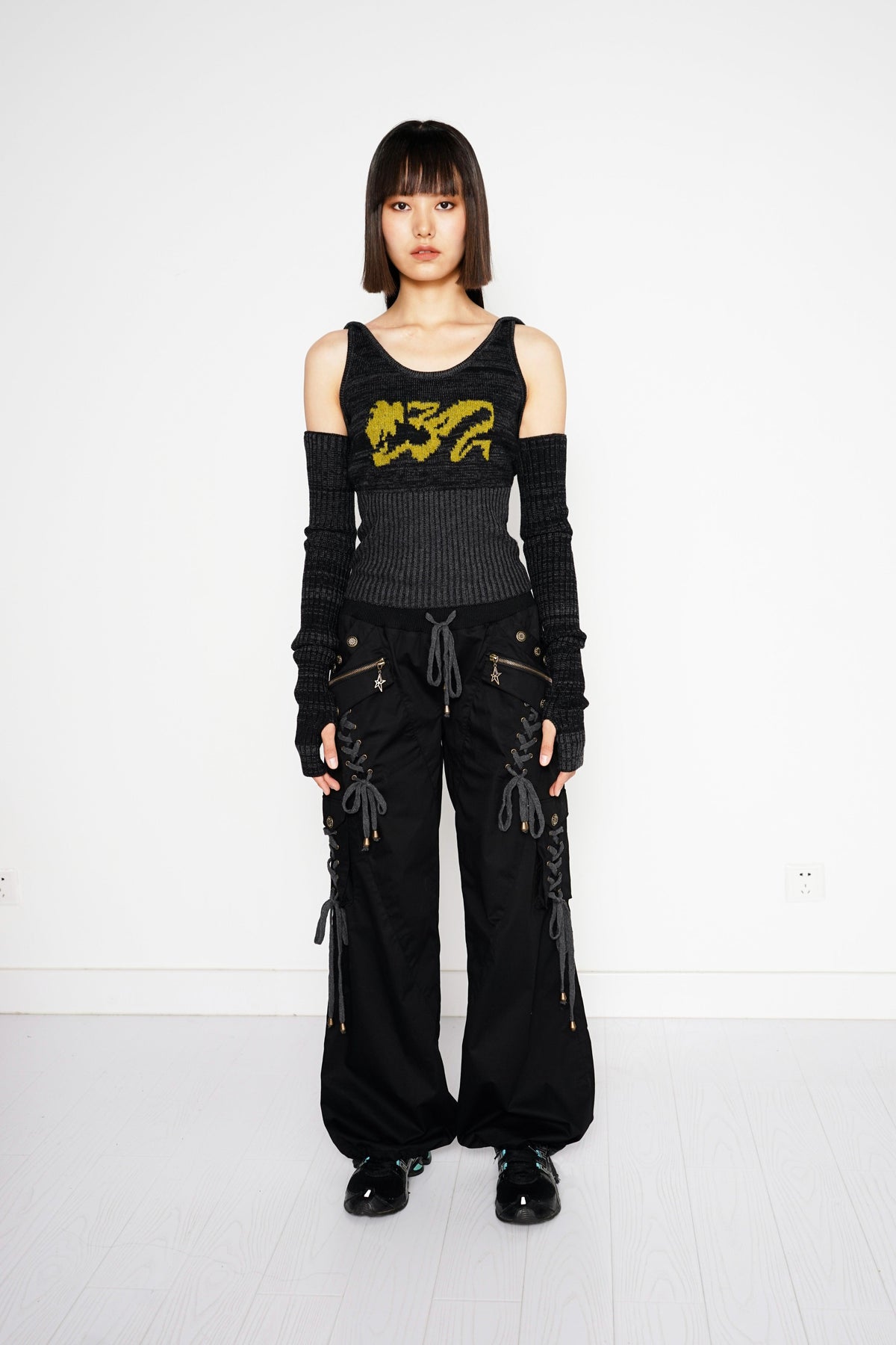 Cyber Mustard Knit Set in Black