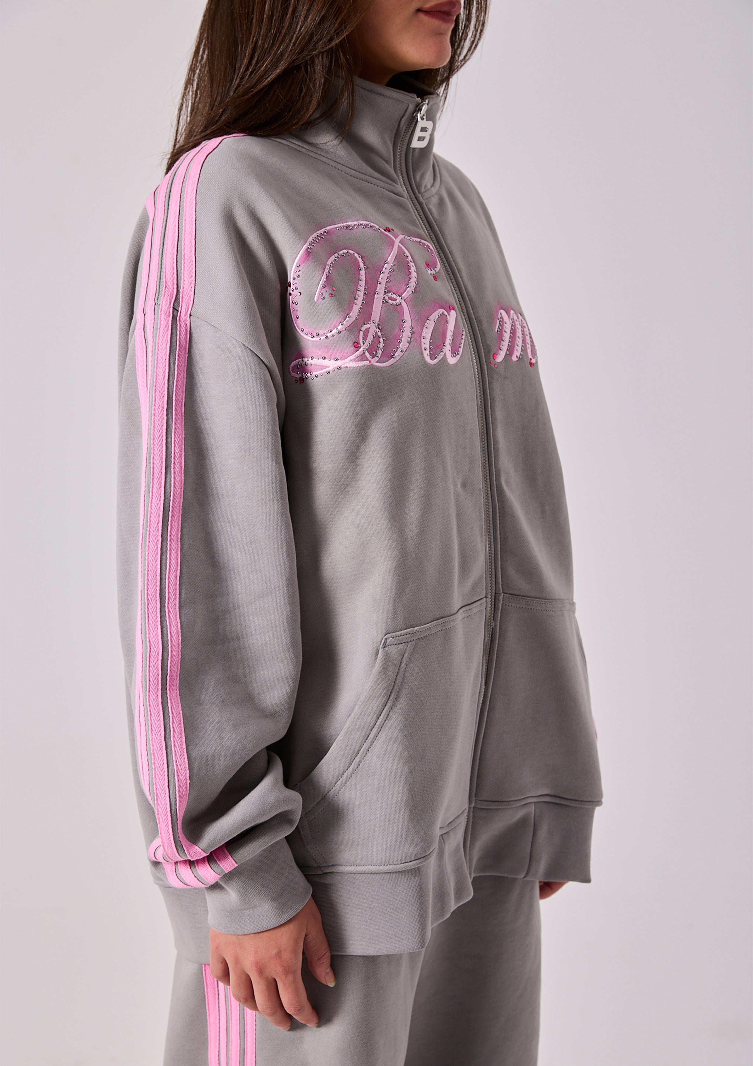 Spears Stripe Zip Jacket in Grey