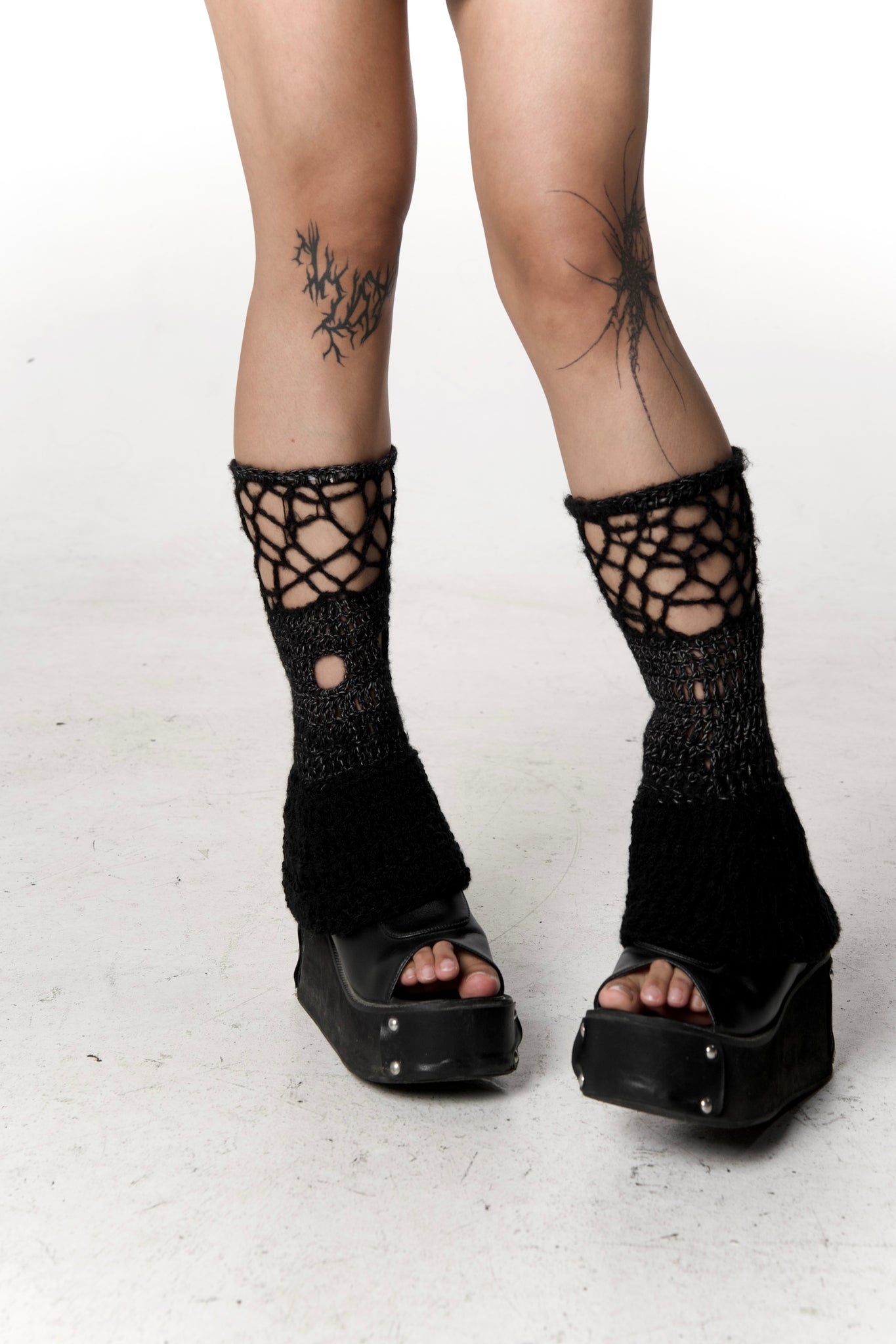 Black Crochet Distressed Leg Warmers