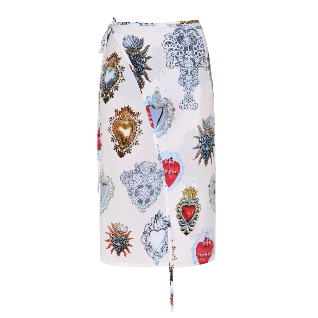 화이트 프린트 랩 스커트