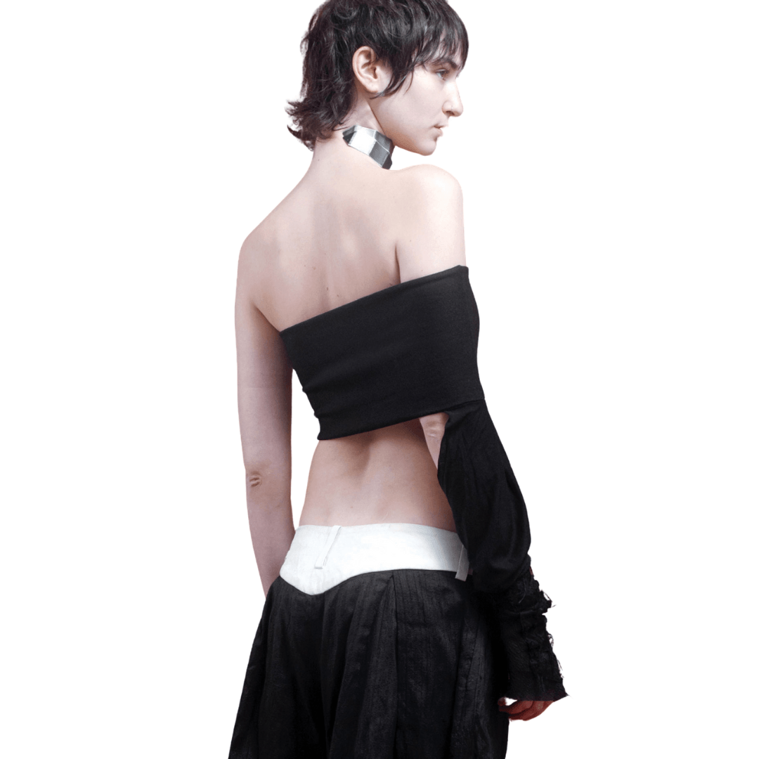 자수 소매 티셔츠