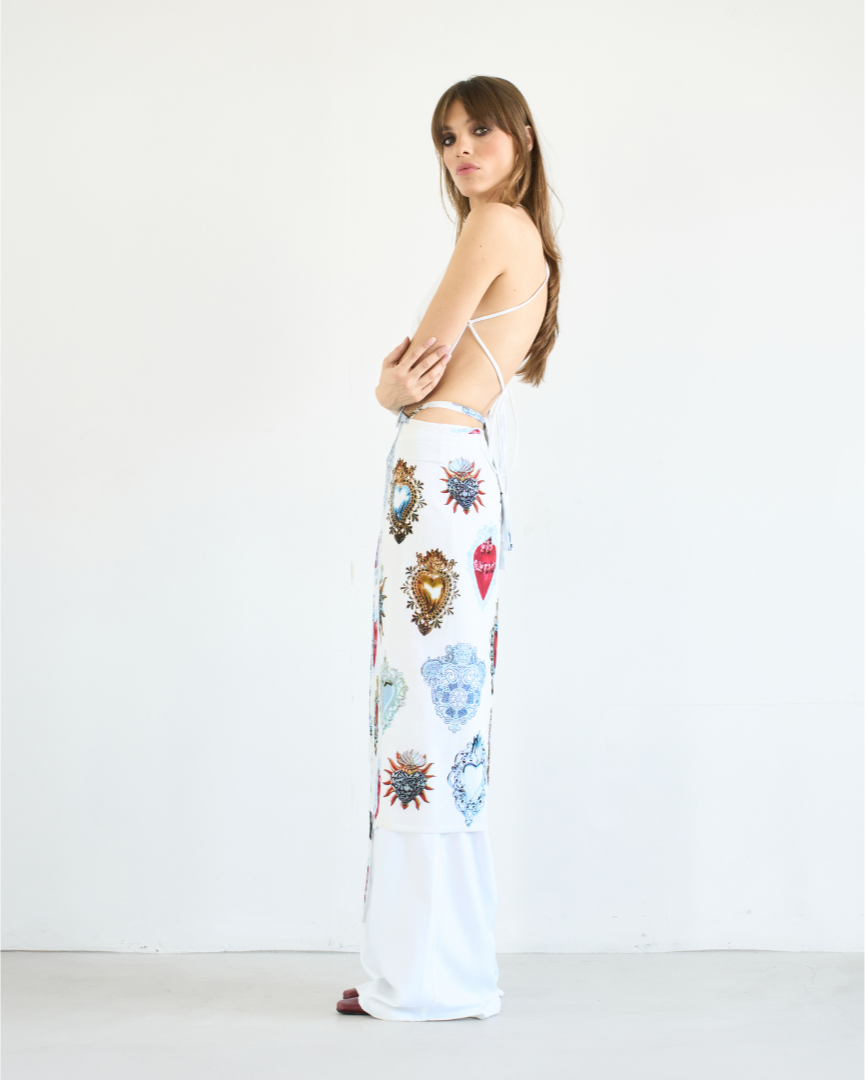 White Printed Wrap Skirt