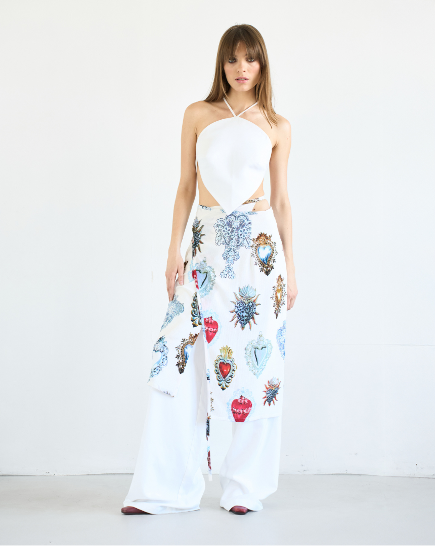 White Printed Wrap Skirt