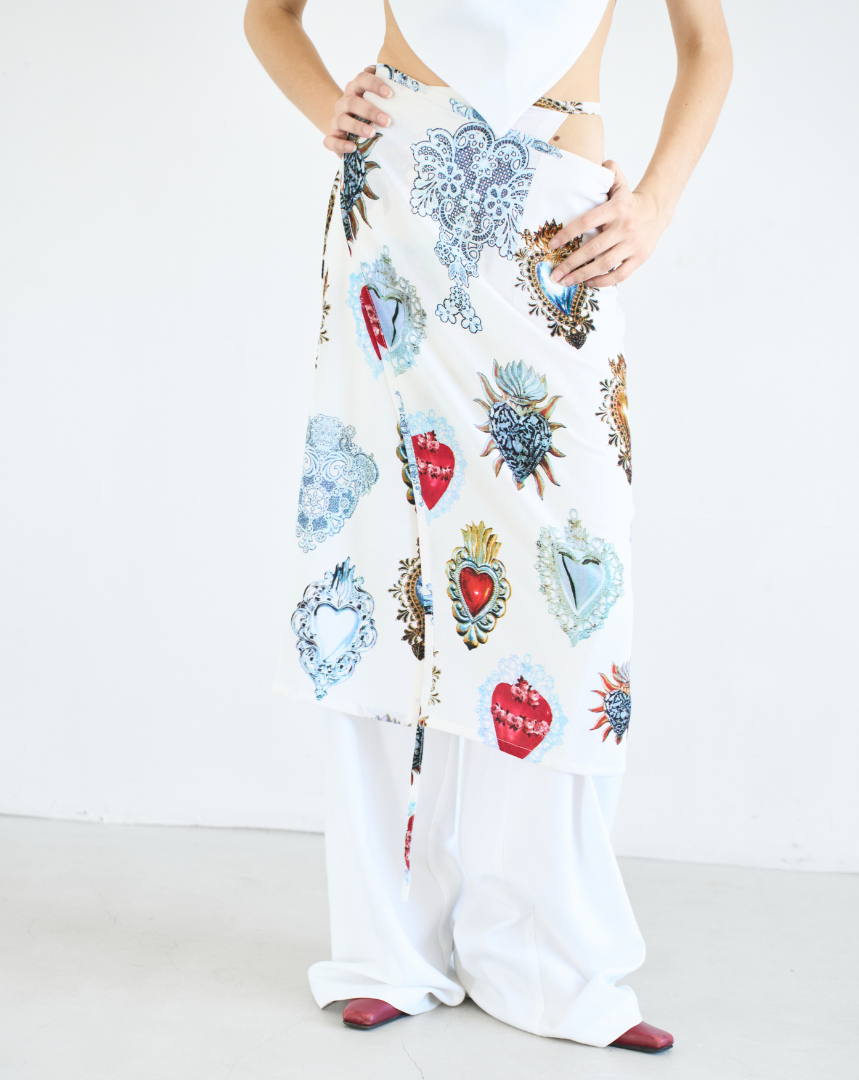 White Printed Wrap Skirt