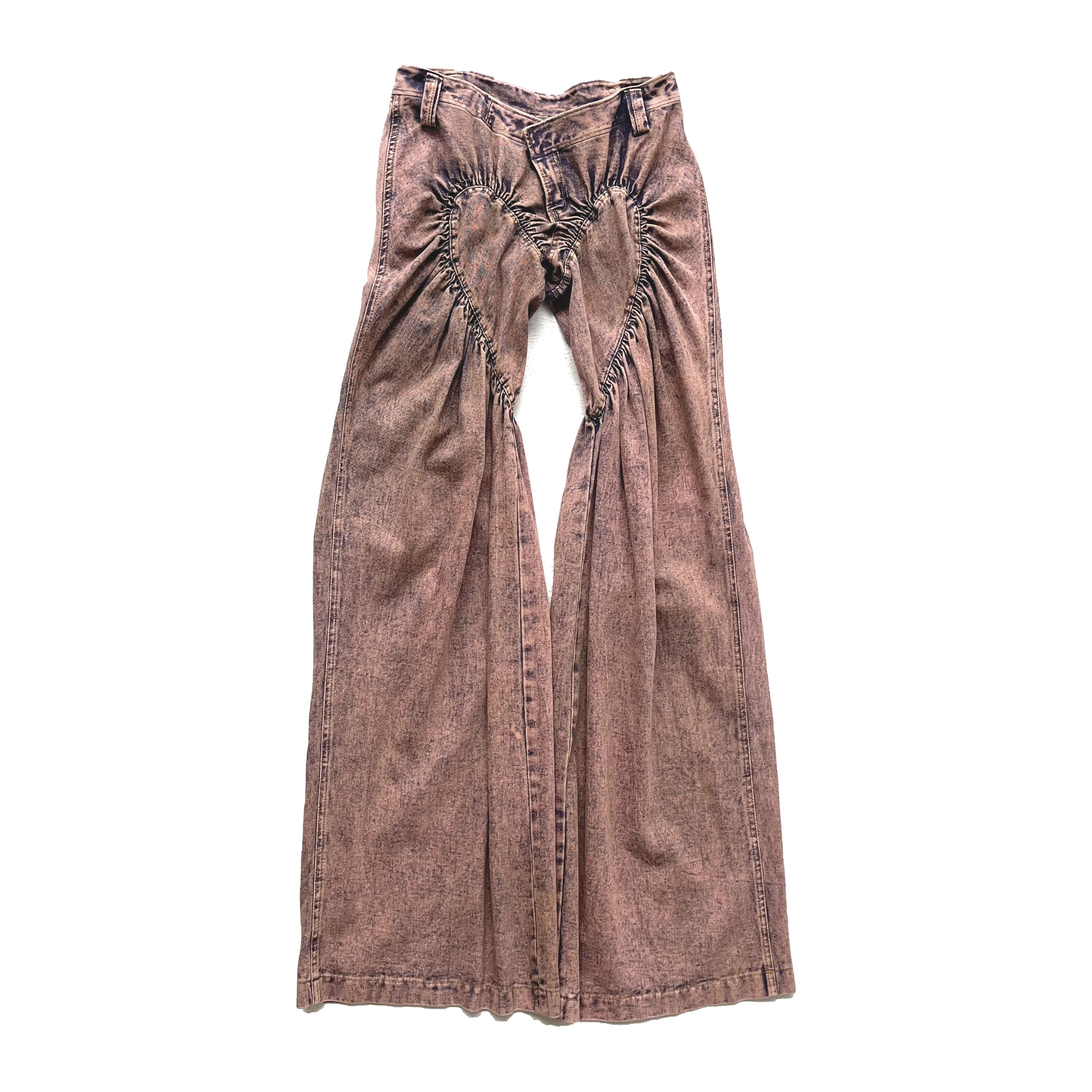 Unisex Ruched Heart Distressed Denim Jeans Pink