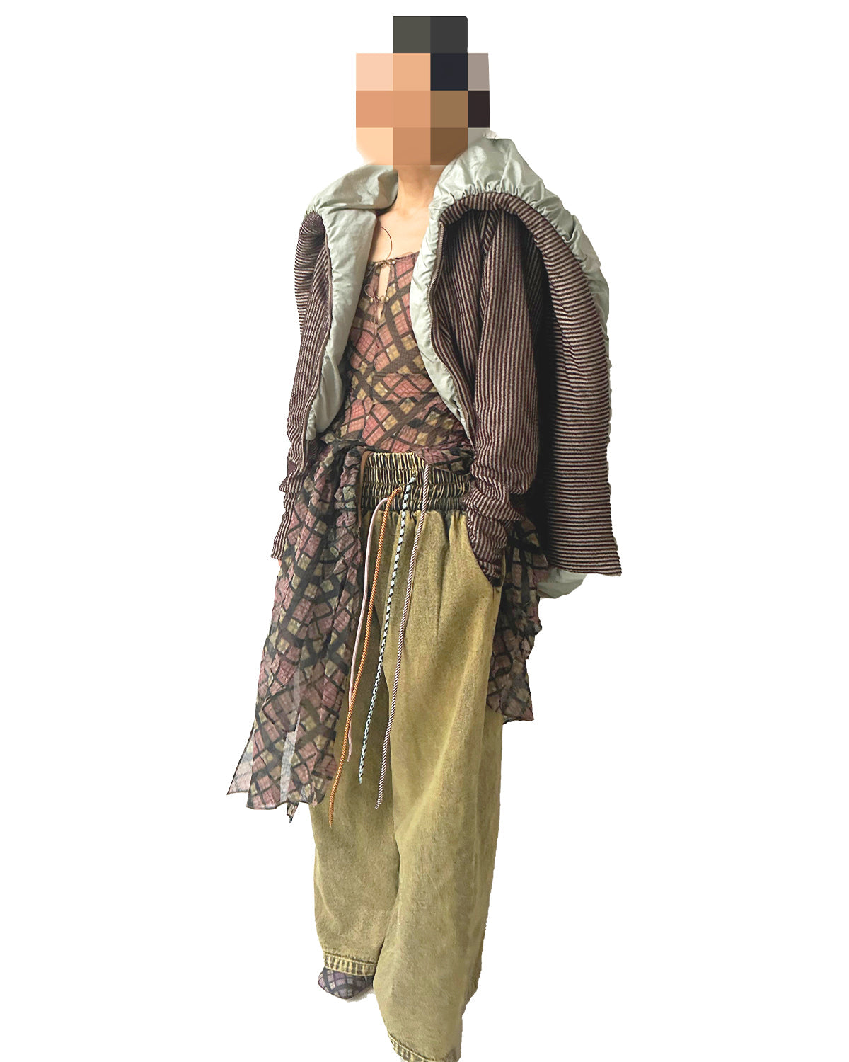 Swirl Collar Rib Knit Jacket Jade Taffeta Brown