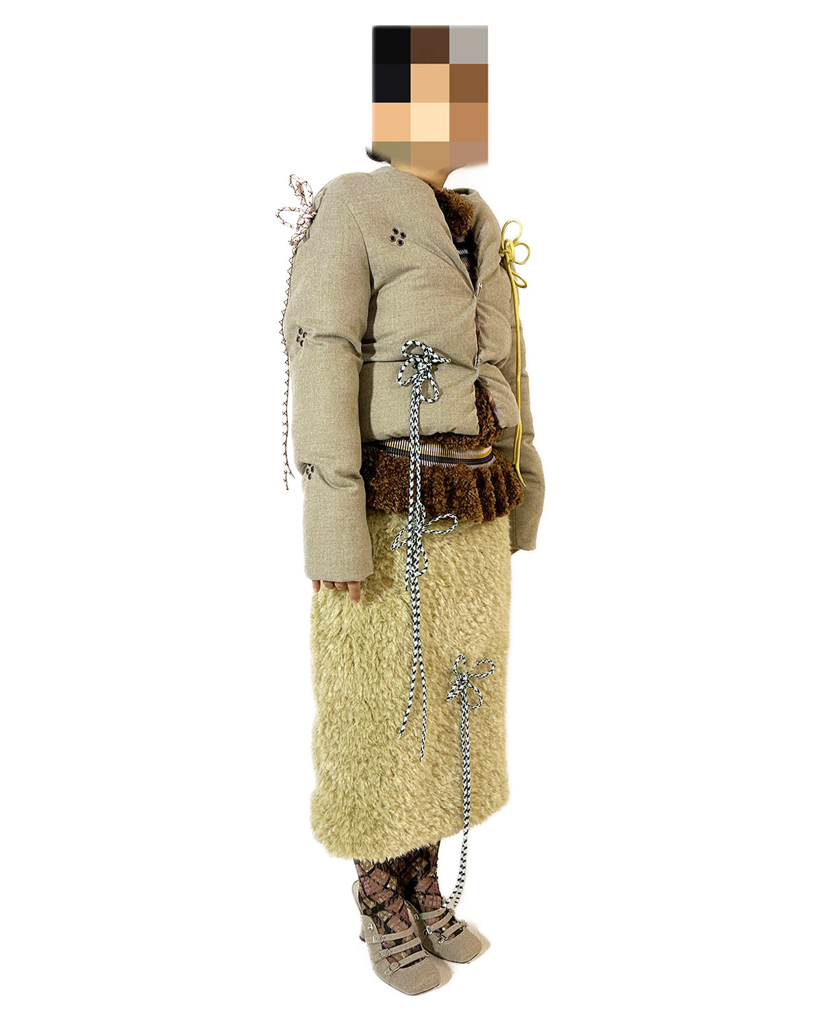 Diamond Studded Woolen Puffer Jacket – Office Grey