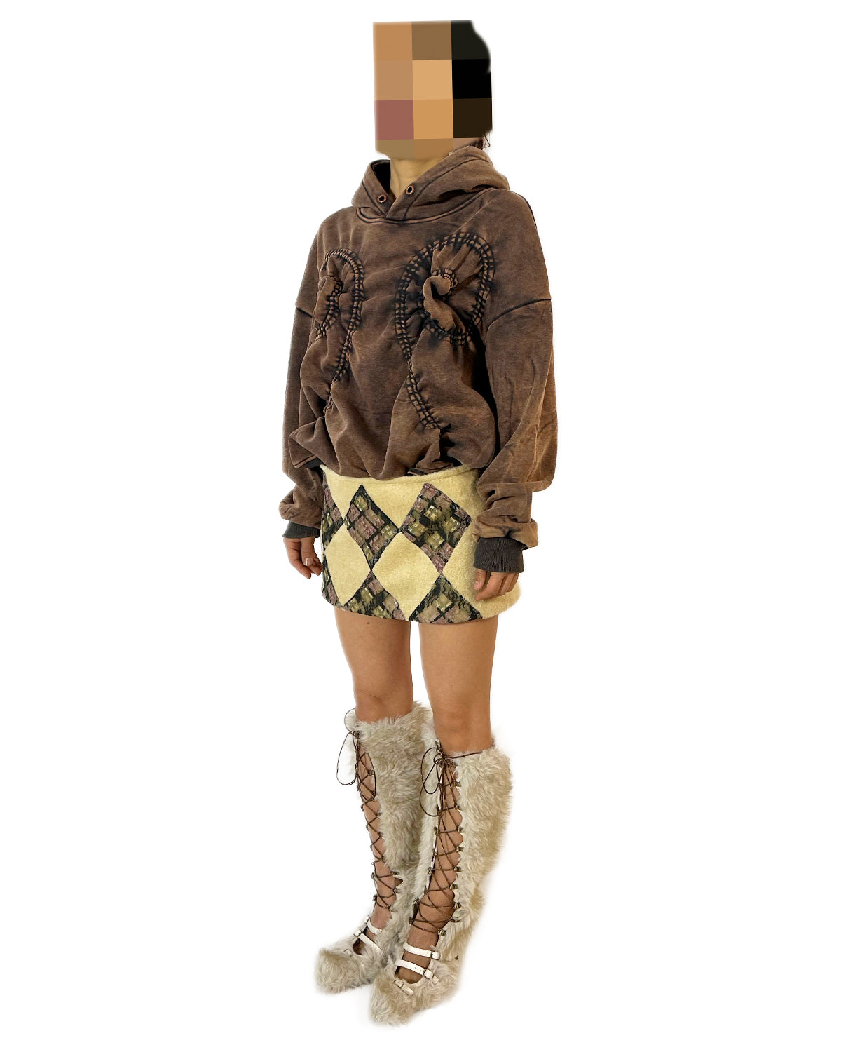 Yellow Flannelette Plaid Lace Patchwork Mini Skirt