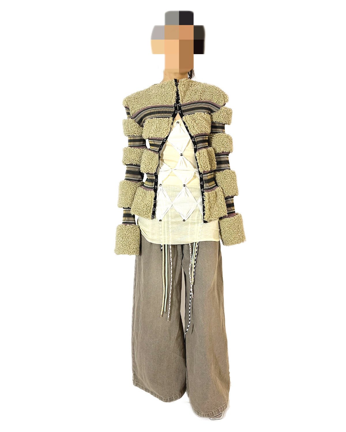 Faux Fur Patchwork Stripe Jacket Top