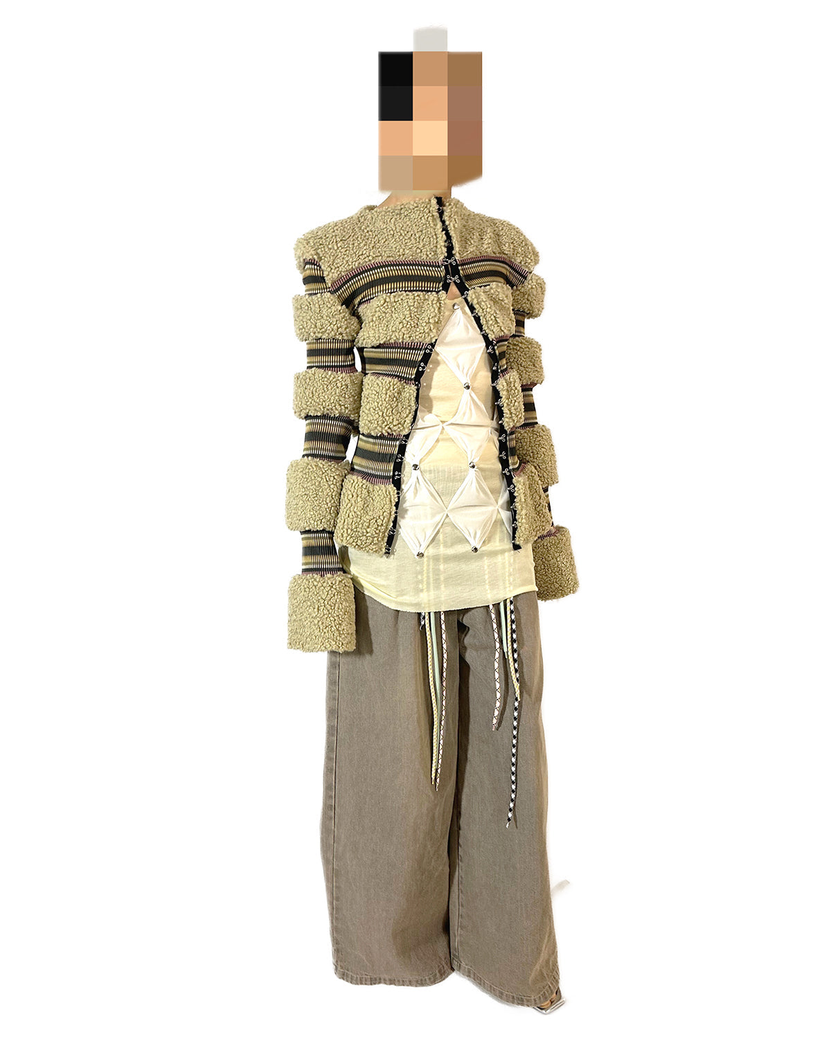 Faux Fur Patchwork Stripe Jacket Top