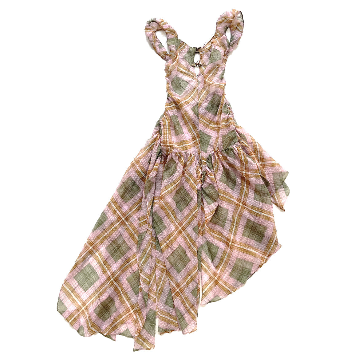 plaid chiffon dress Puff Asymmetrical Hakuto Tartan XS wedding dresses 2022 Size:40  / 4 US this regular fit dress Light Blue Spaghetti Straps