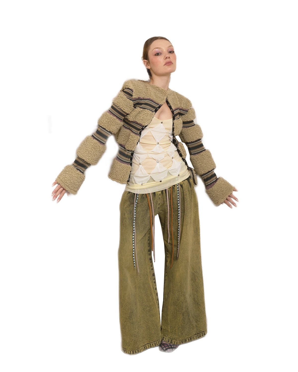 Faux Fur Patchwork Stripe Jacket Top