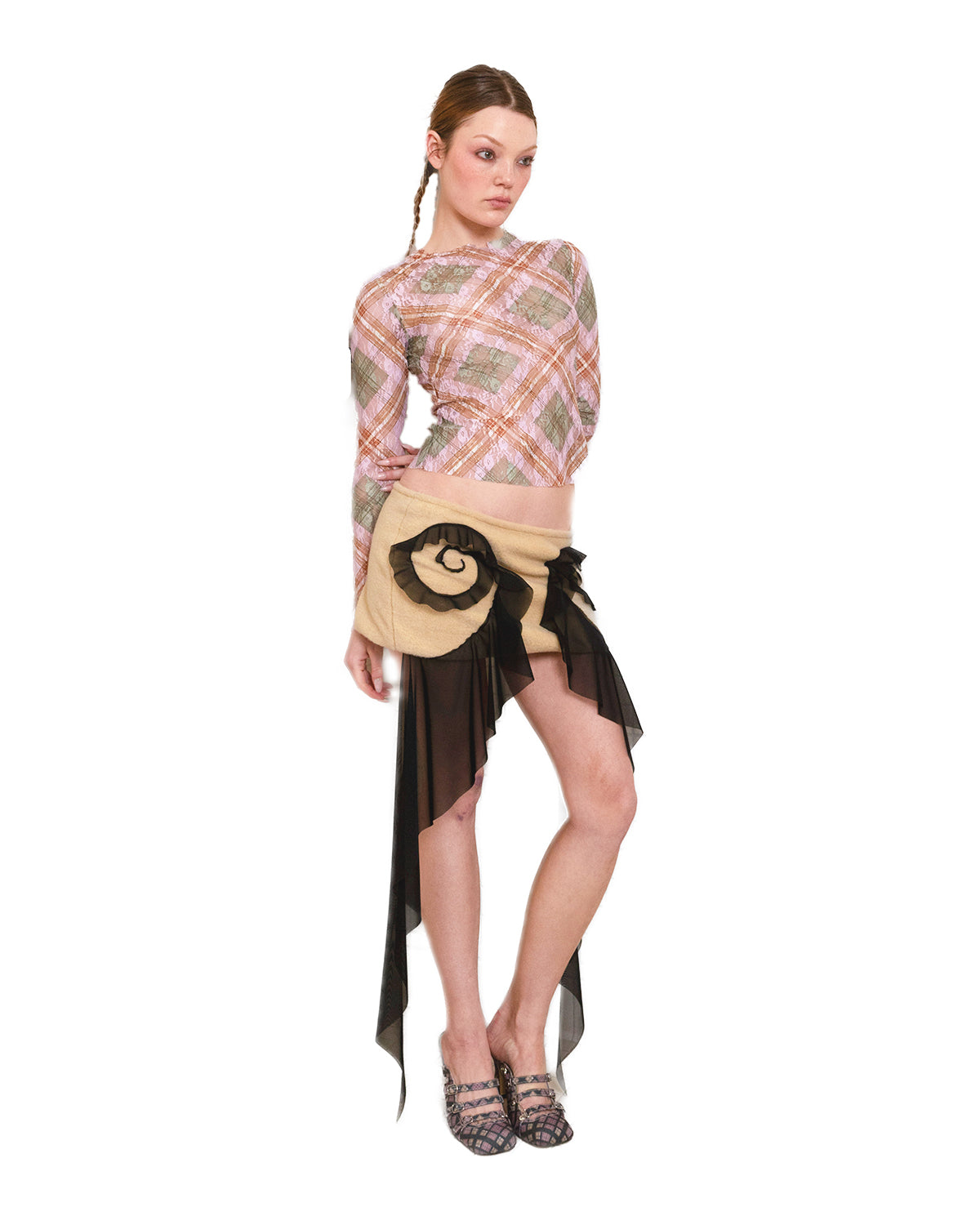 Yellow Flannelette Swirl Flared Mini Skirt