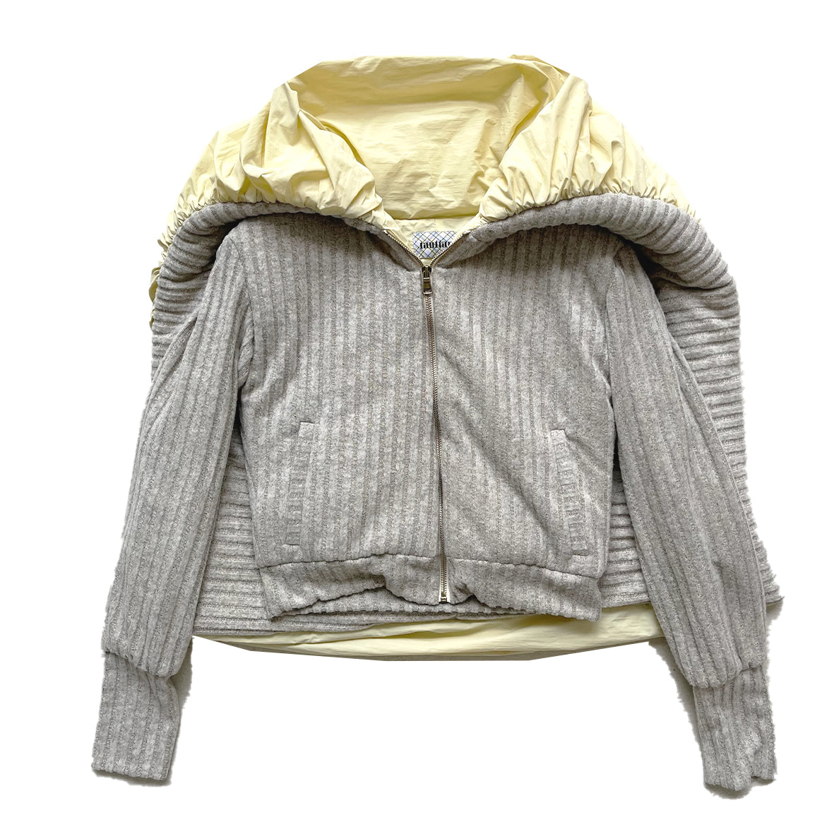 Swirl Collar Rib Knit Jacket Grey Yellow