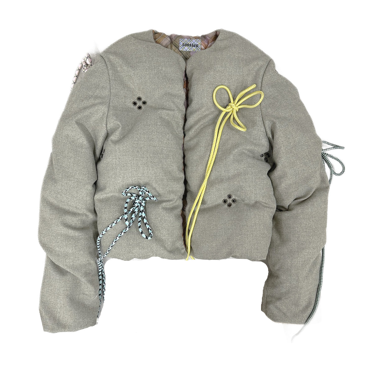 Diamond Studded Woolen Puffer Jacket – Office Grey