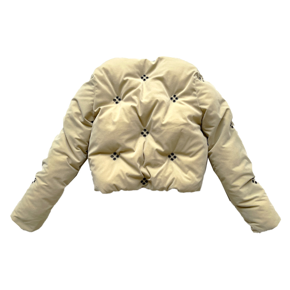Diamond Studded Velveteen Puffer Jacket – Cream Yellow