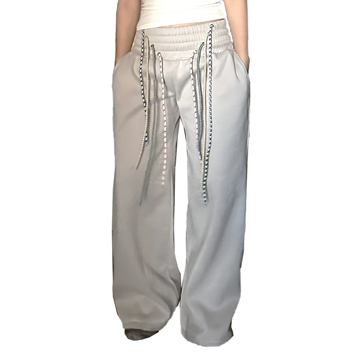 4-Drawstring Elastic Waist Band Oversized Sweat Pants