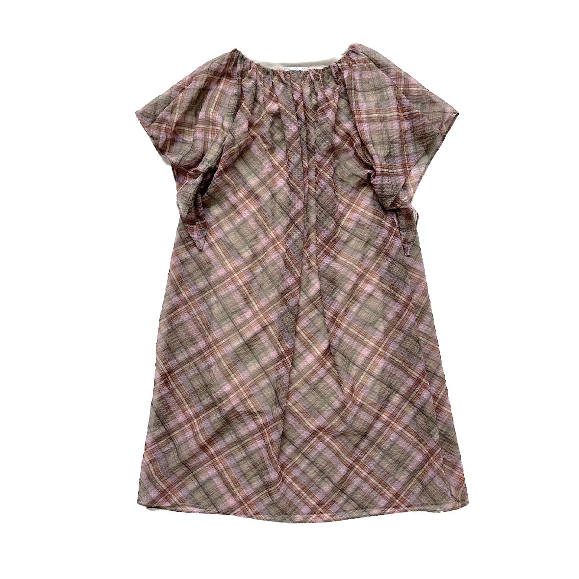 Plaid Puff Chiffon T-shirt Dress Earth Tartan