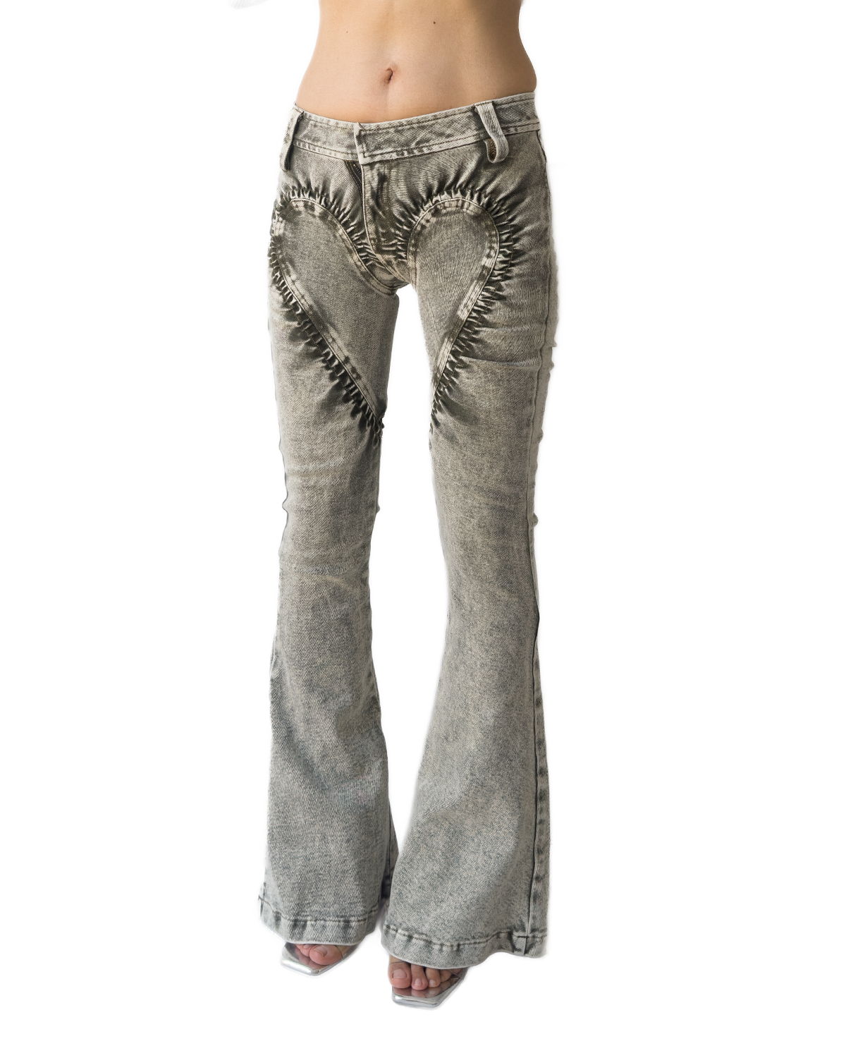 Stretch Denim Heart Ruched Skinny Jeans Green