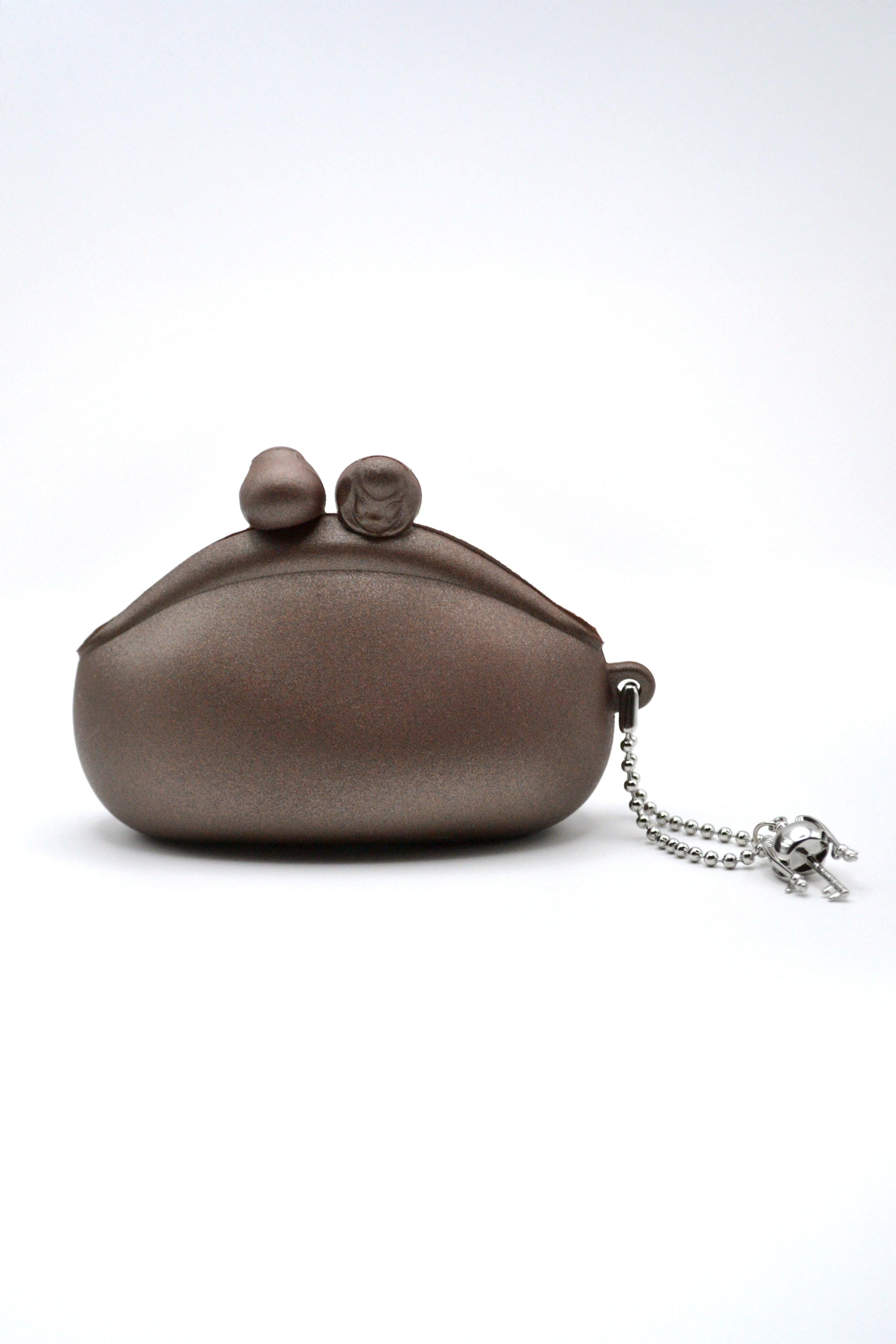 Mini Coin Purse in Metallic Brown