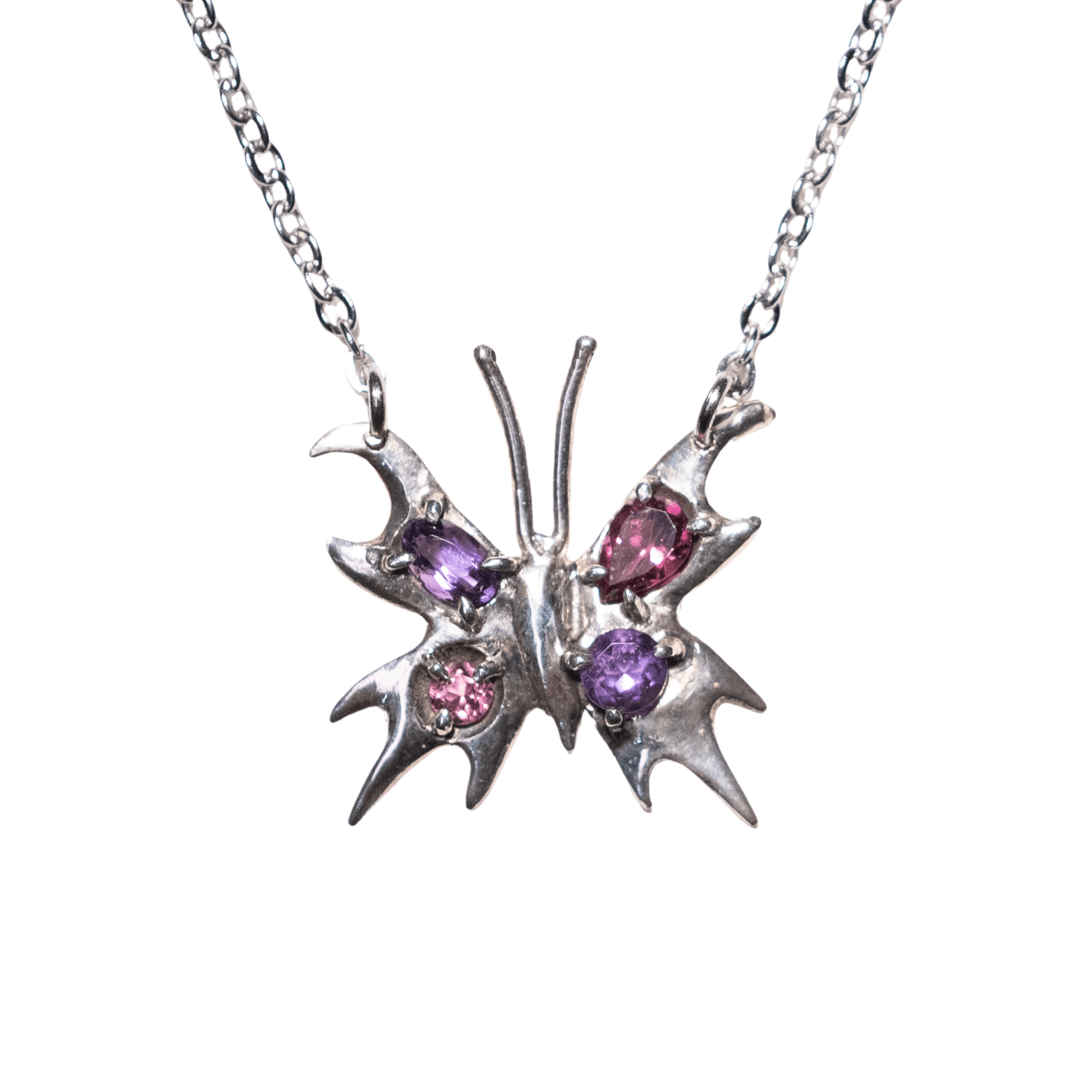 Chrome Pappillion Necklace (4 Stones) in Blue