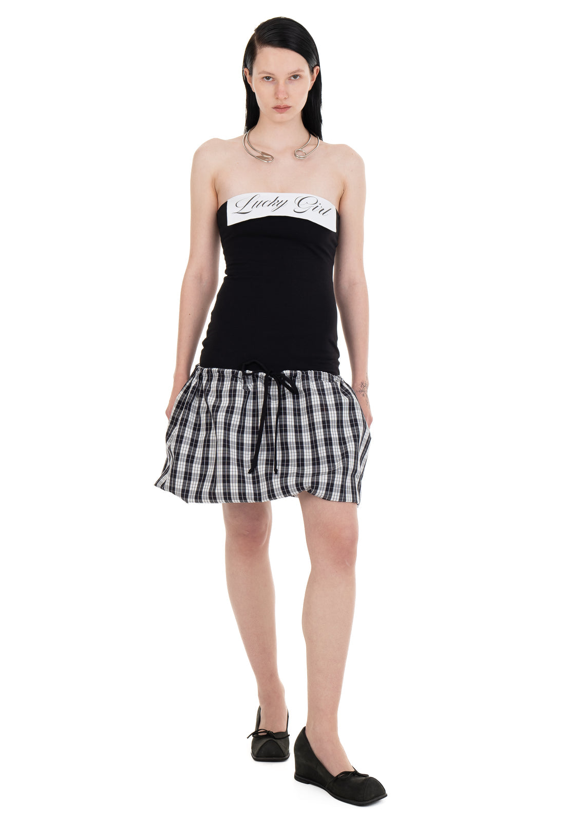 Lucky Girl Tube Dress in Black Checkered