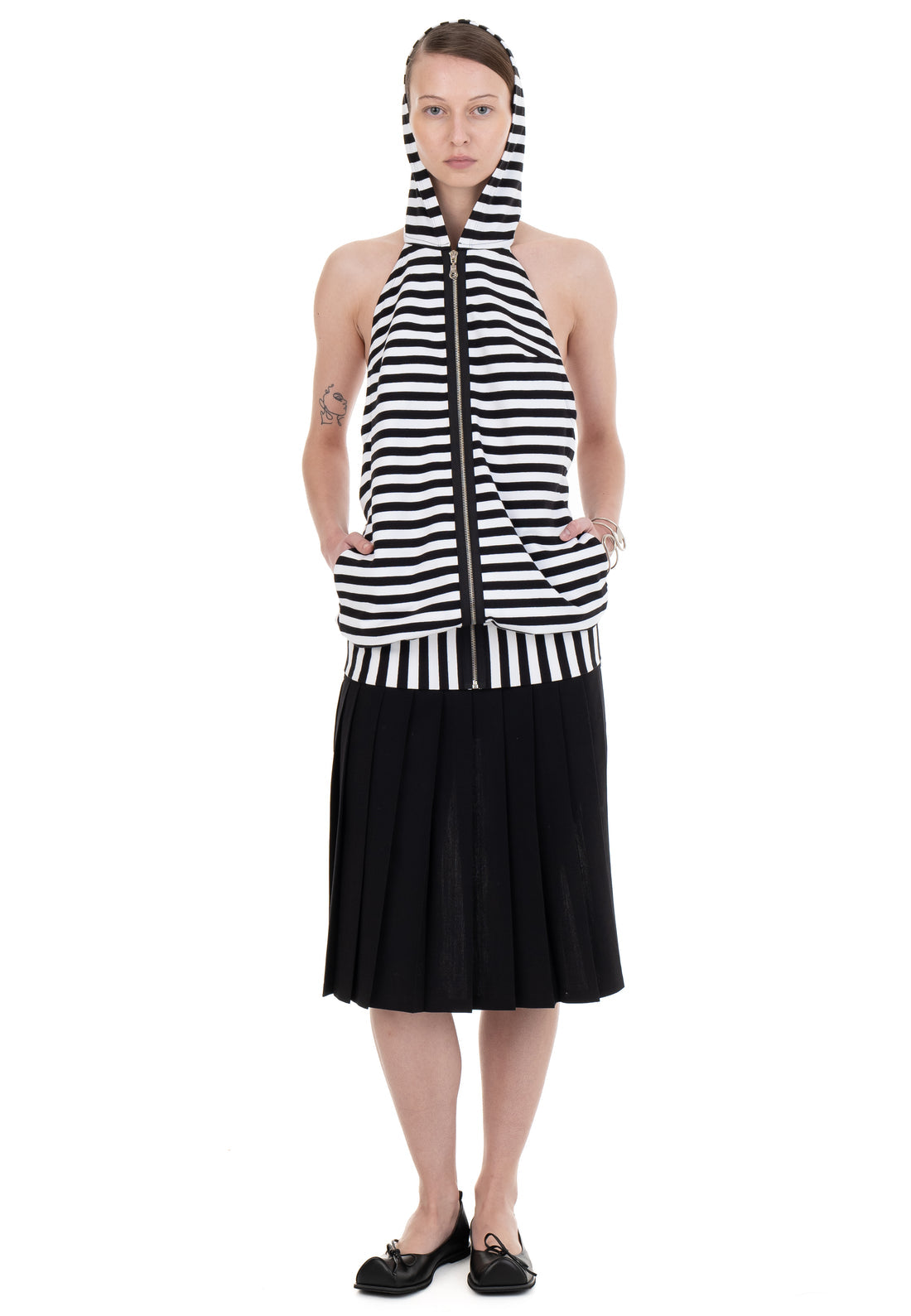 등 없는 후드 드레스 스트라이프