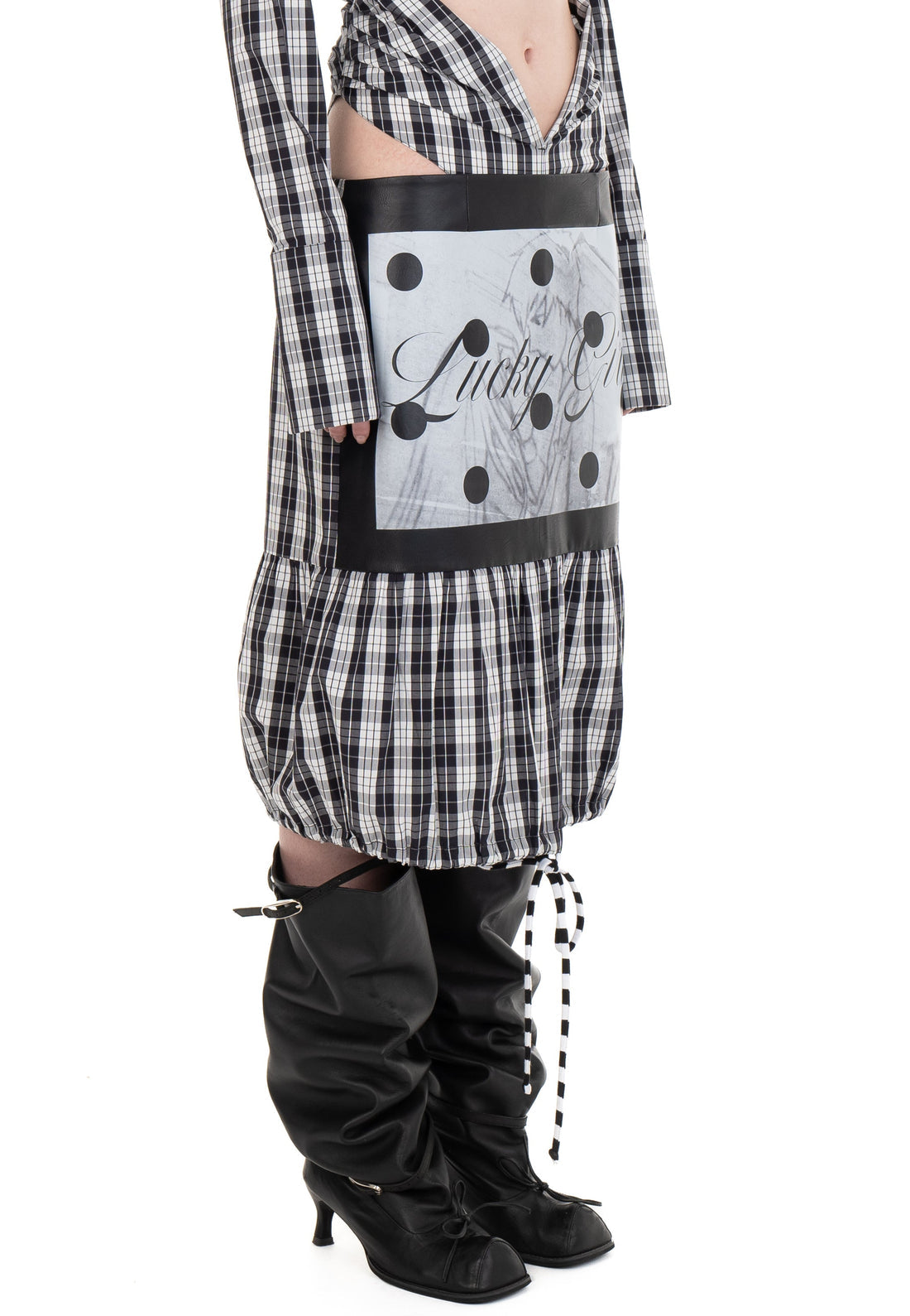 Lucky Girl Leather and Cotton Midi Skirt