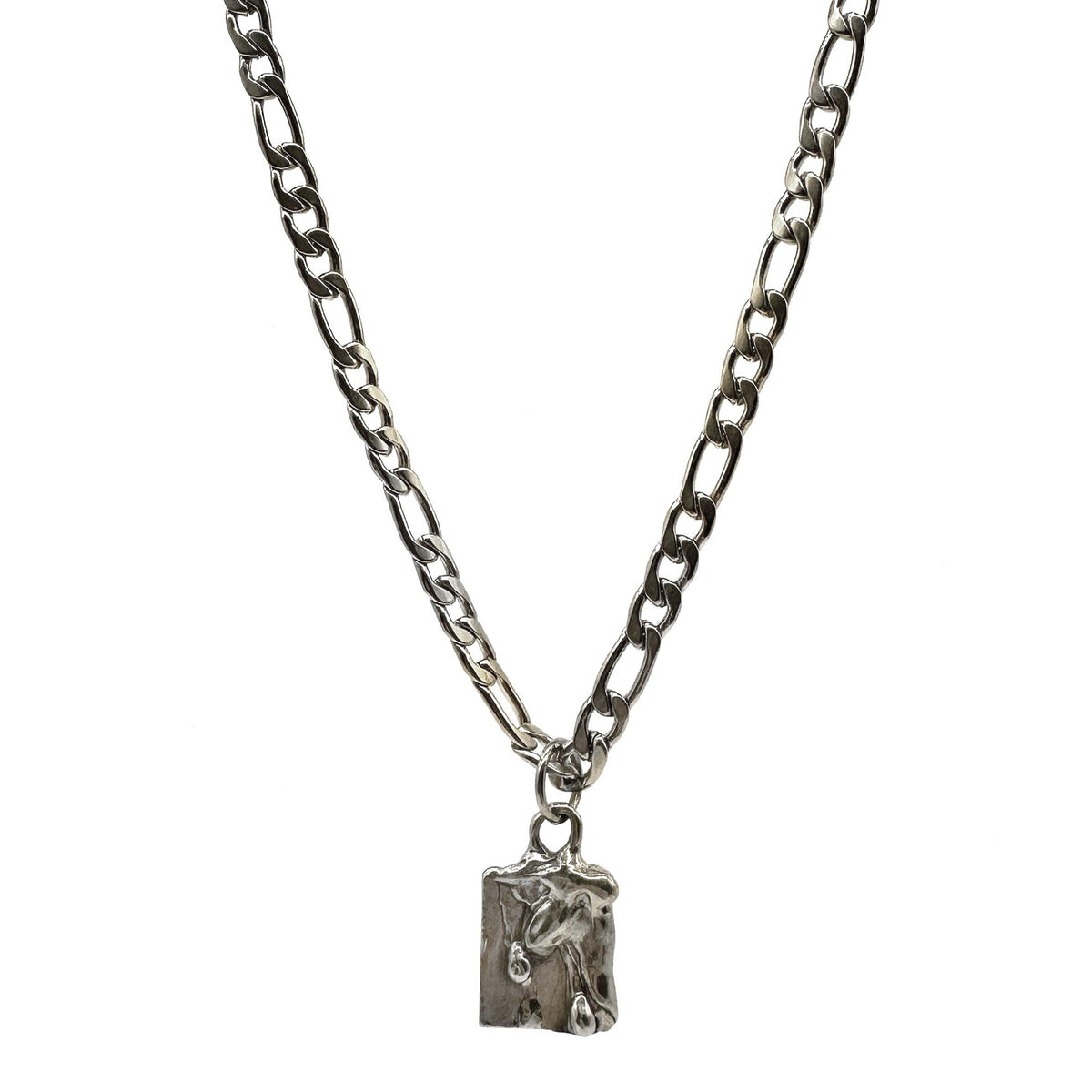 Drippy Tag Figaro Chain Necklace in Sterling Silver
