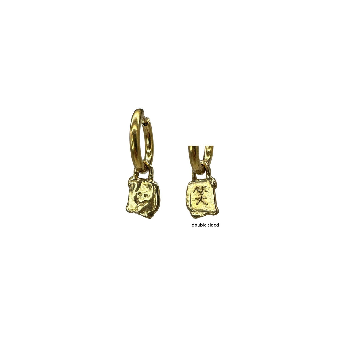 Smiley Tag Single Hoop Earring in Brass