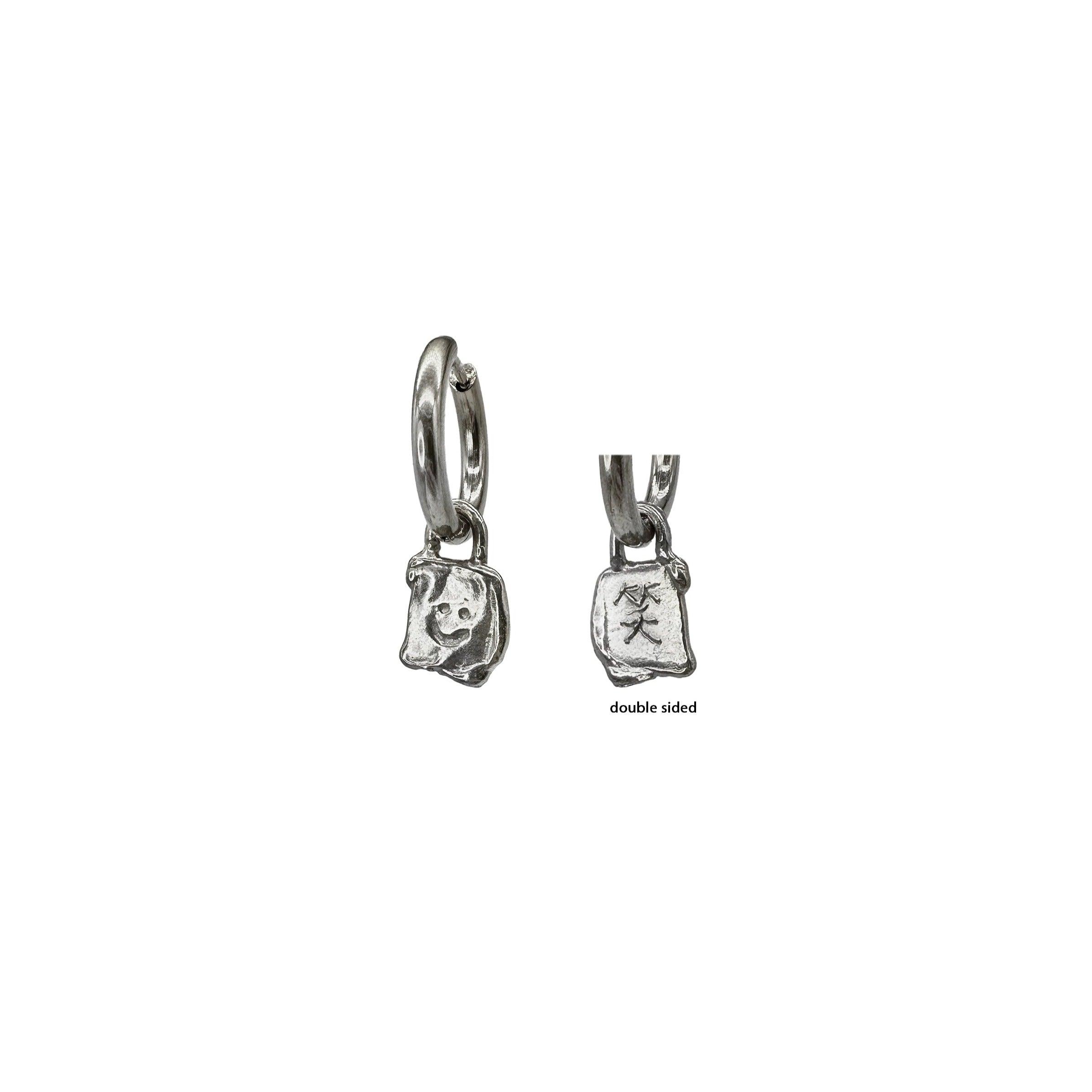 Smiley Tag Single Hoop Earring in Sterling Silver
