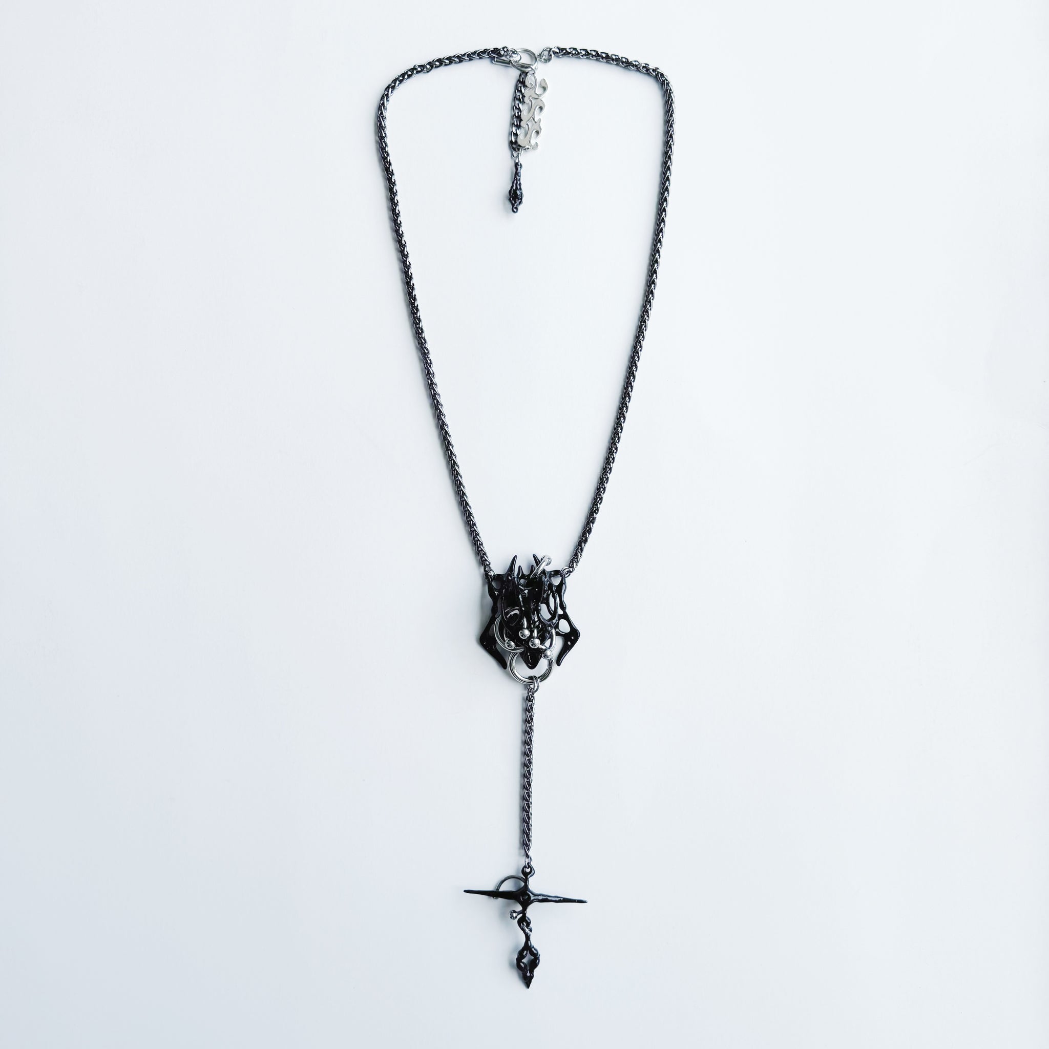 Black Piercing Square Bone Long Necklace