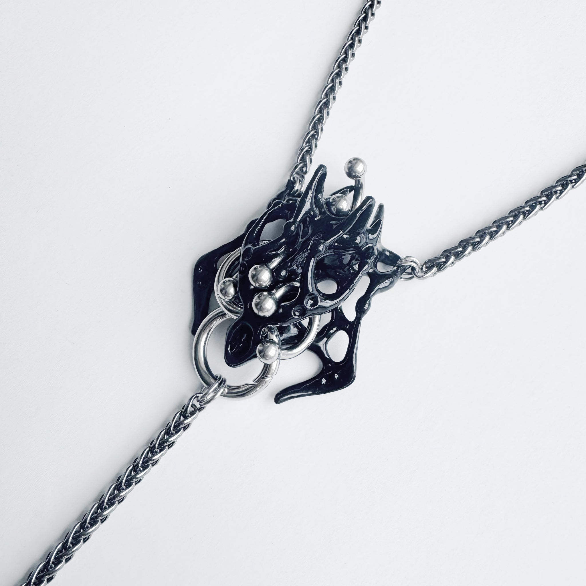 Black Piercing Square Bone Long Necklace