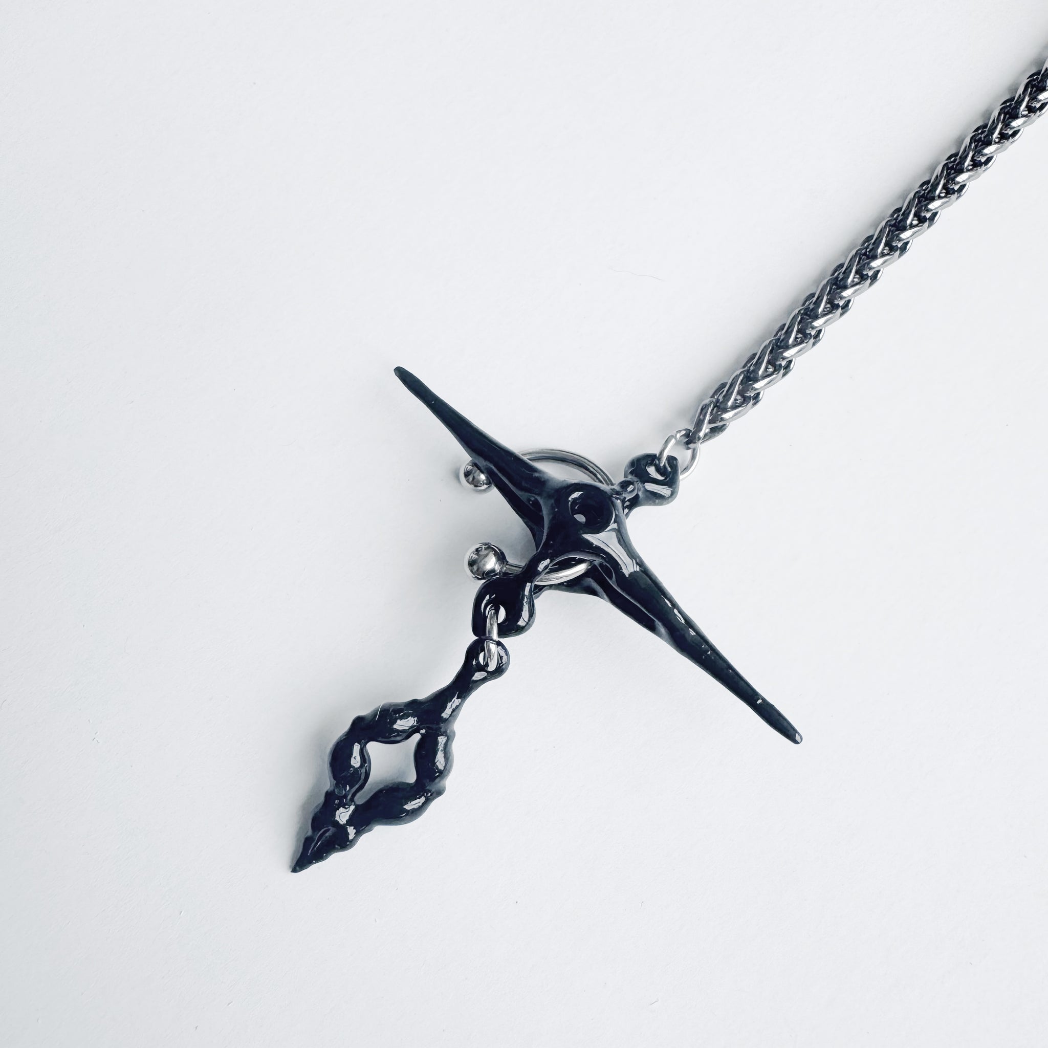 Black Piercing Square Bone Long Necklace