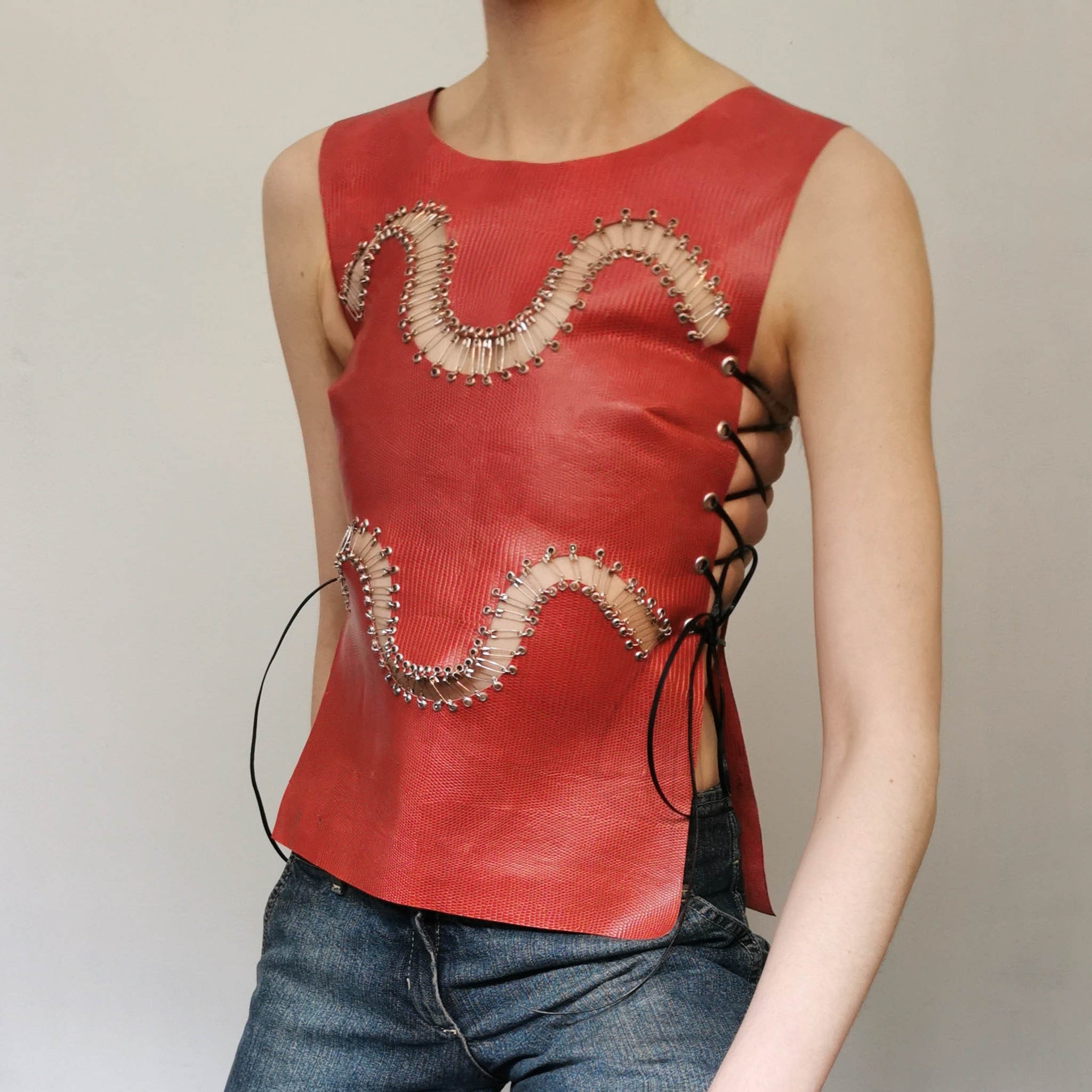 Red Leather Snakeskin Breastplate