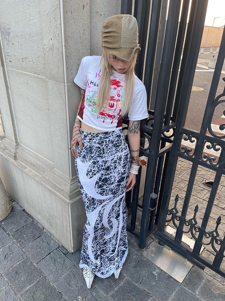 코일 스토리 패치워크 슬림핏 스커트