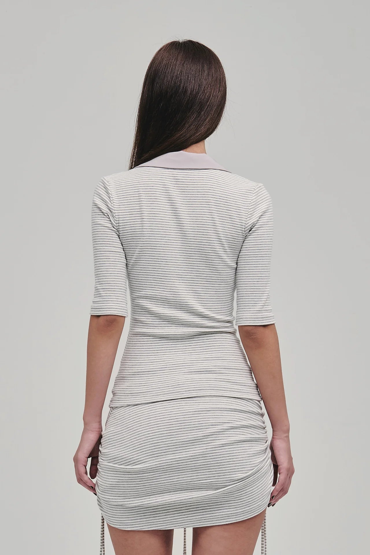 Tutor Striped Polo in Grey