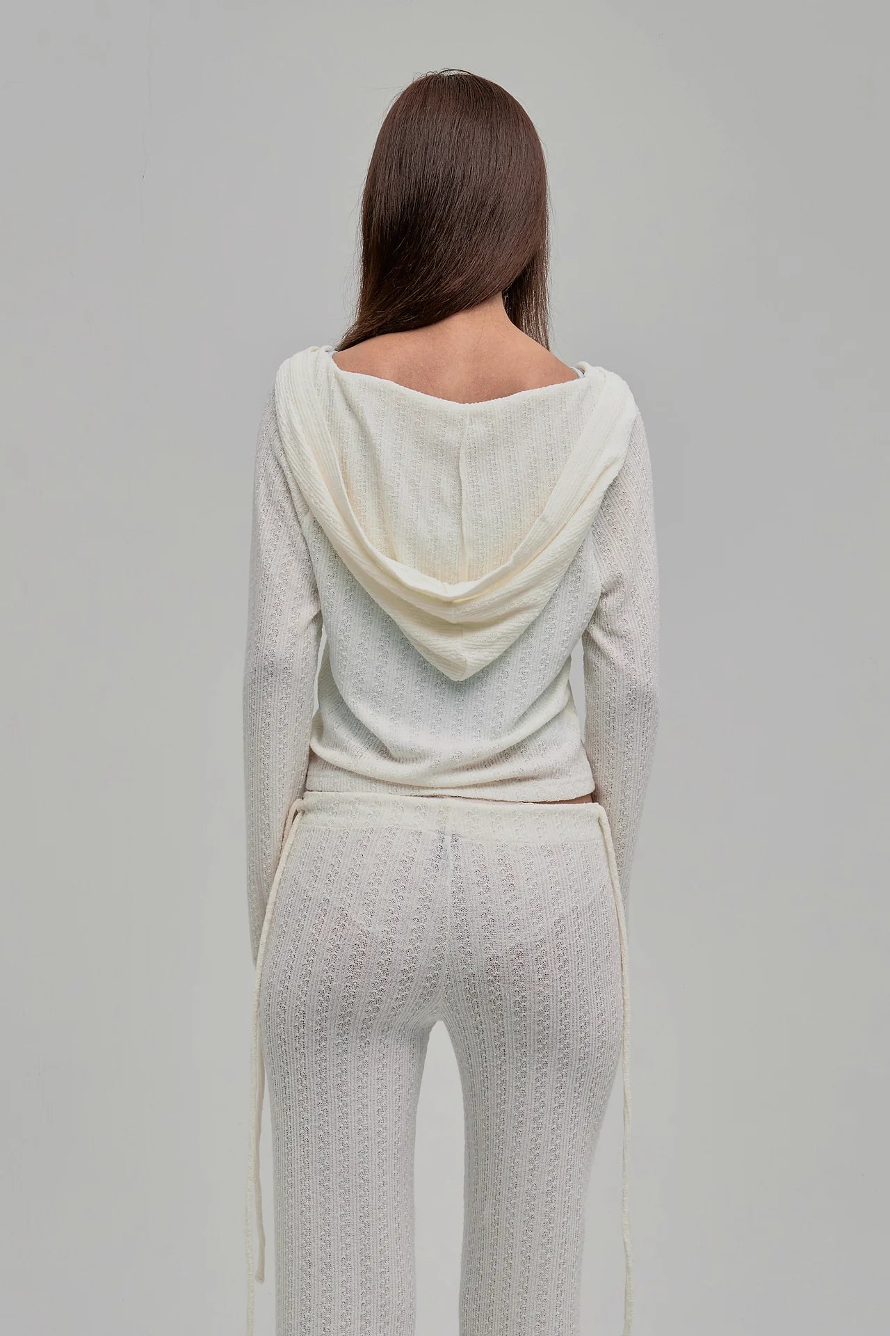 크림색 데이즈드 니트 후드 티셔츠