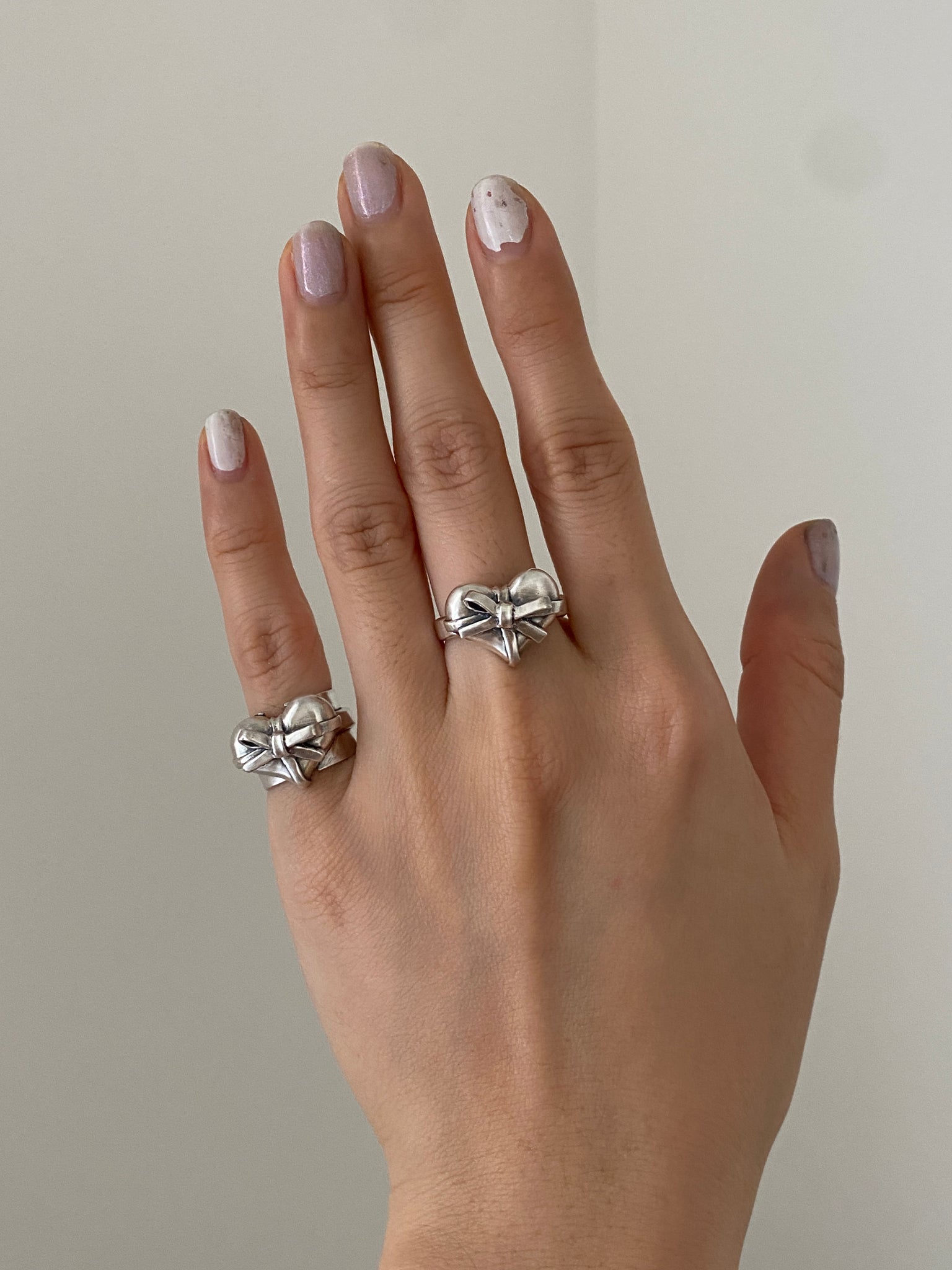☆nff☆ plump heart ring nff2 NF Triple Heart Frame Plump Cute 925 Silver Vintage Ring