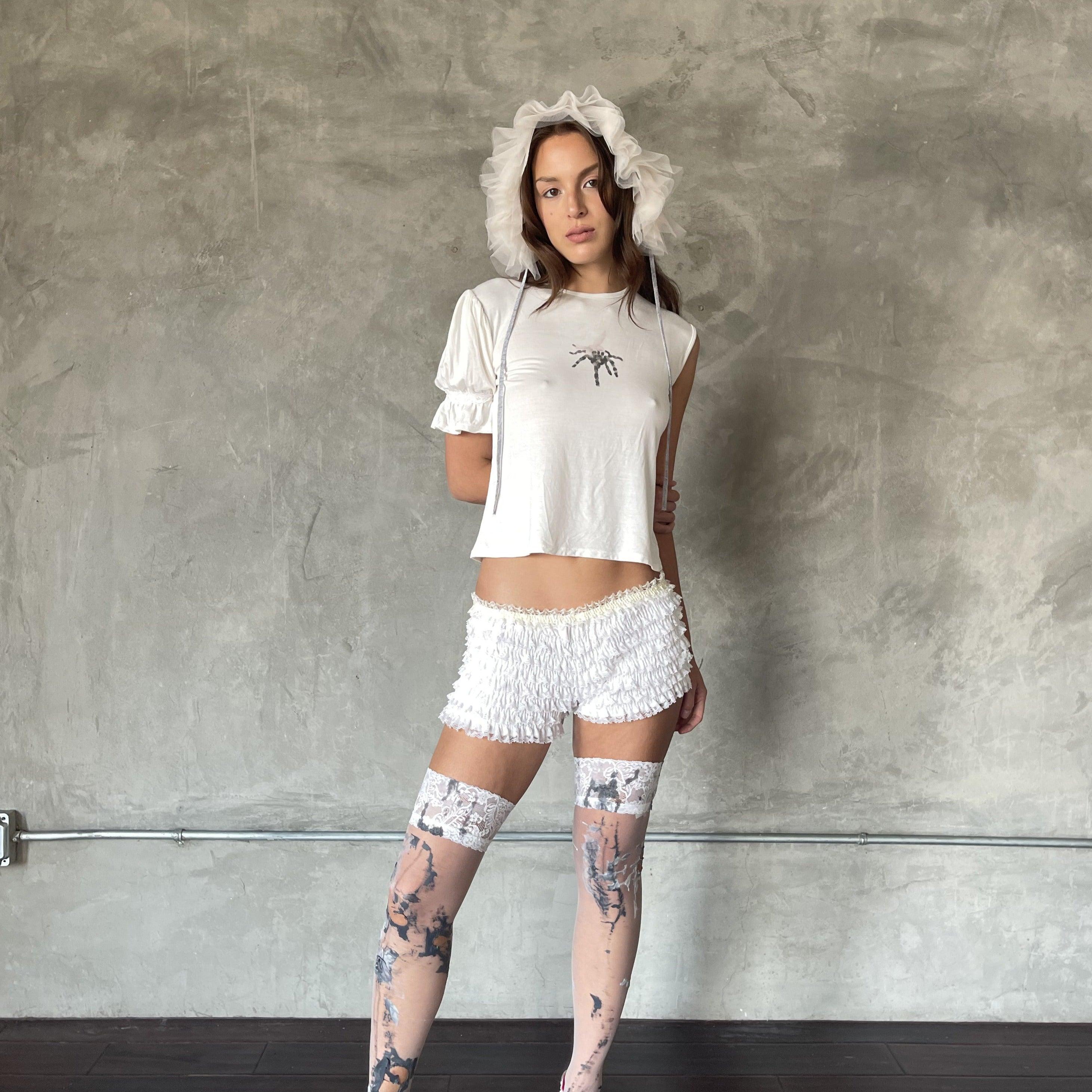 스트레치 러플 레이스 마이크로 반바지