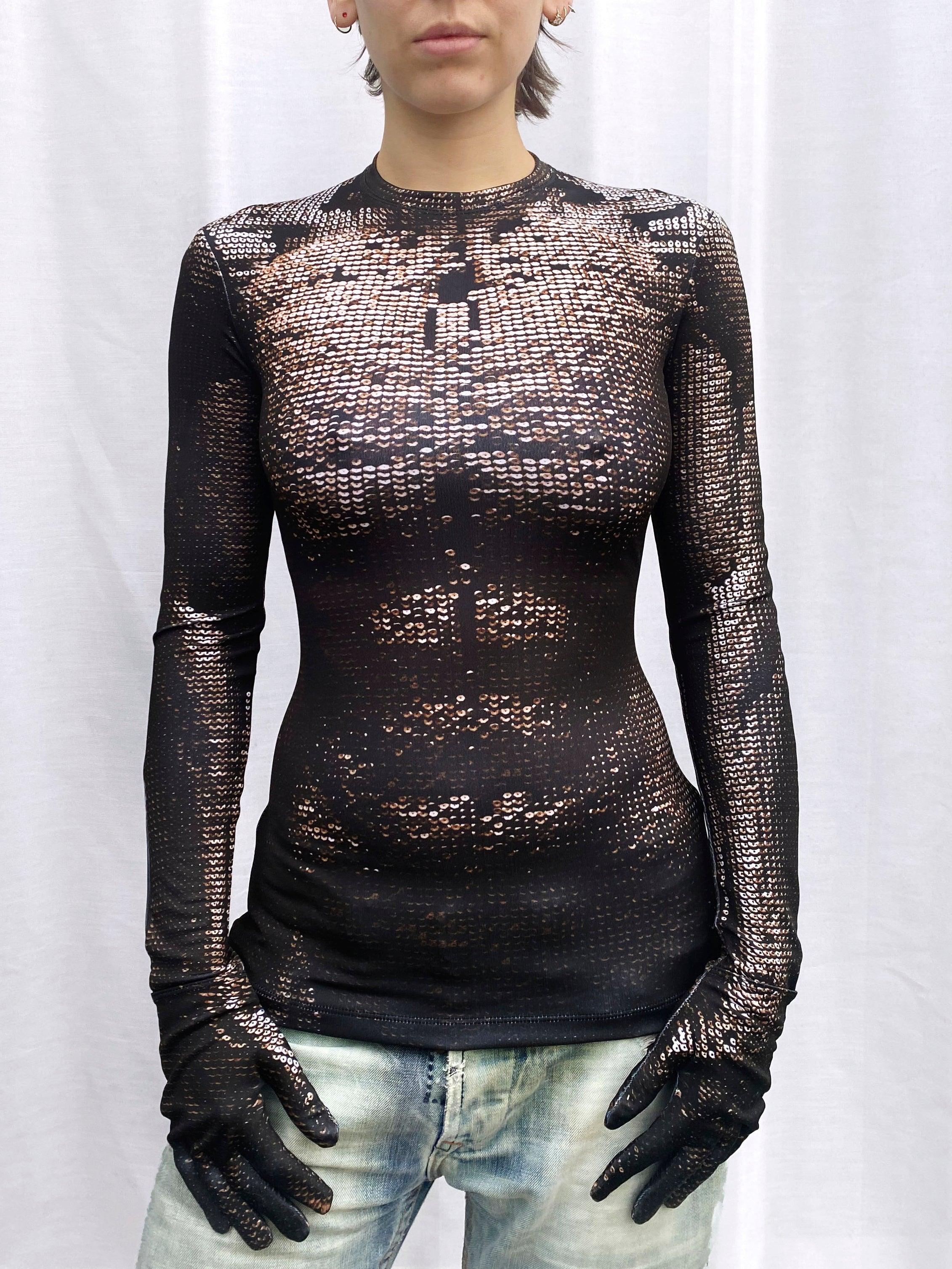 Pailletten-Muskel-Top mit Handschuhen