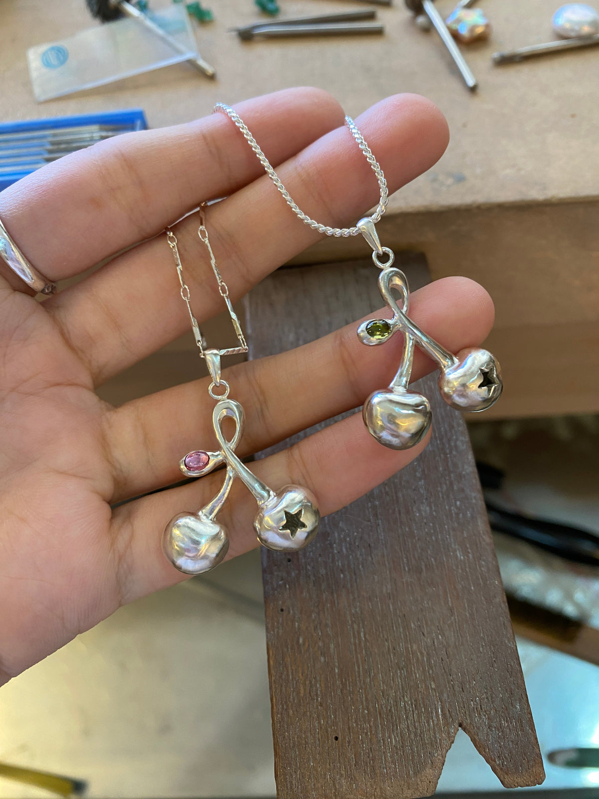 Cherries Necklace in Olive